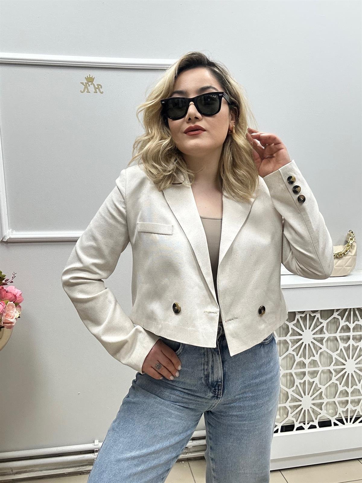 Keten Crop Ceket Taş