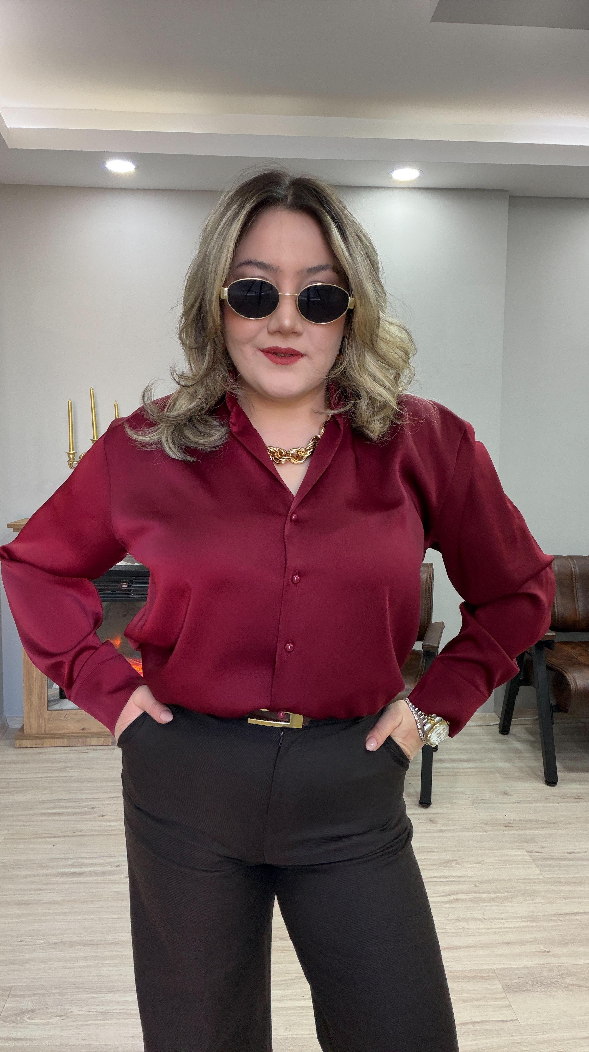 KLASİK SATEN GÖMLEK BORDO