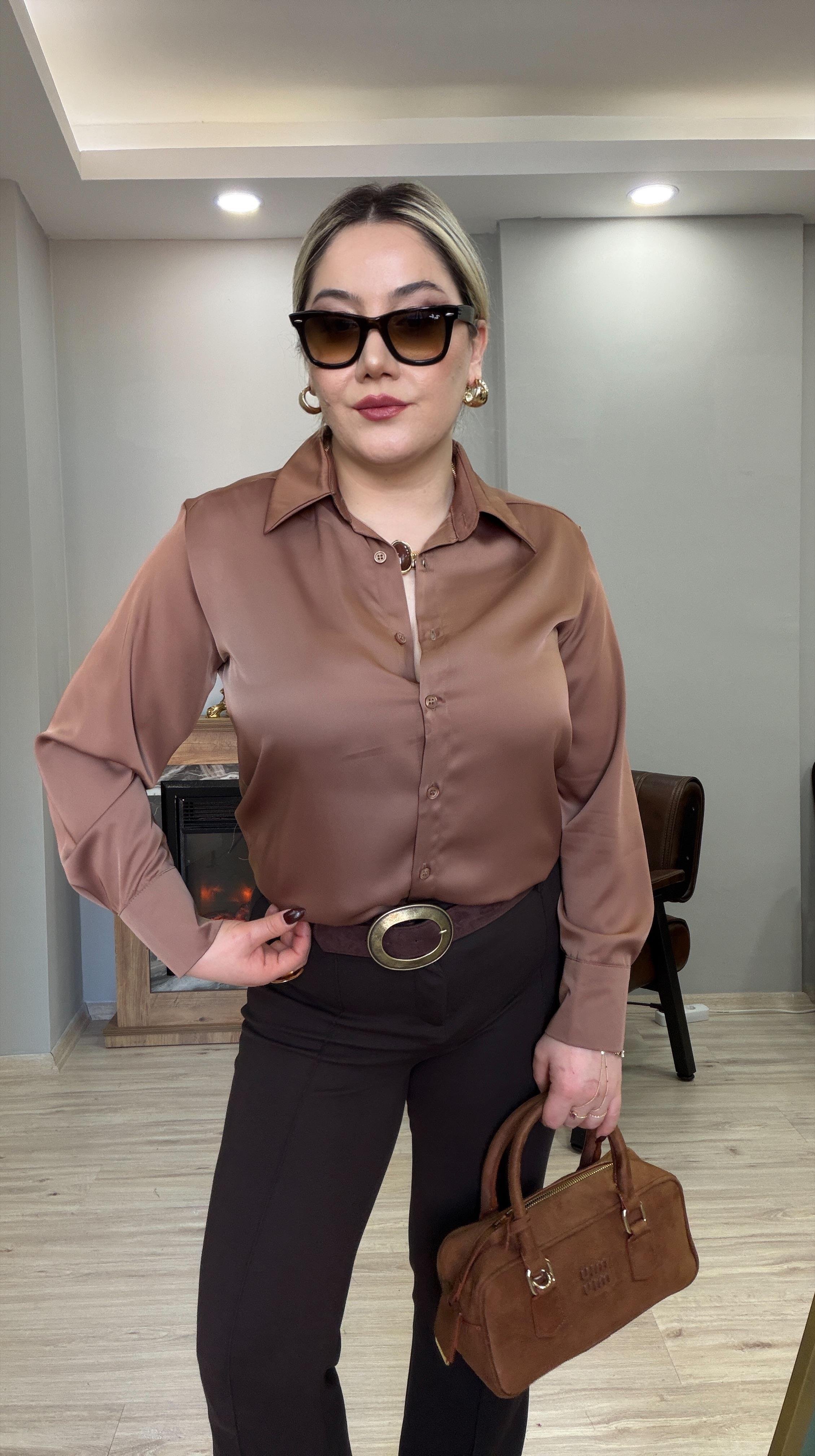 KLASİK SATEN GÖMLEK CAMEL 