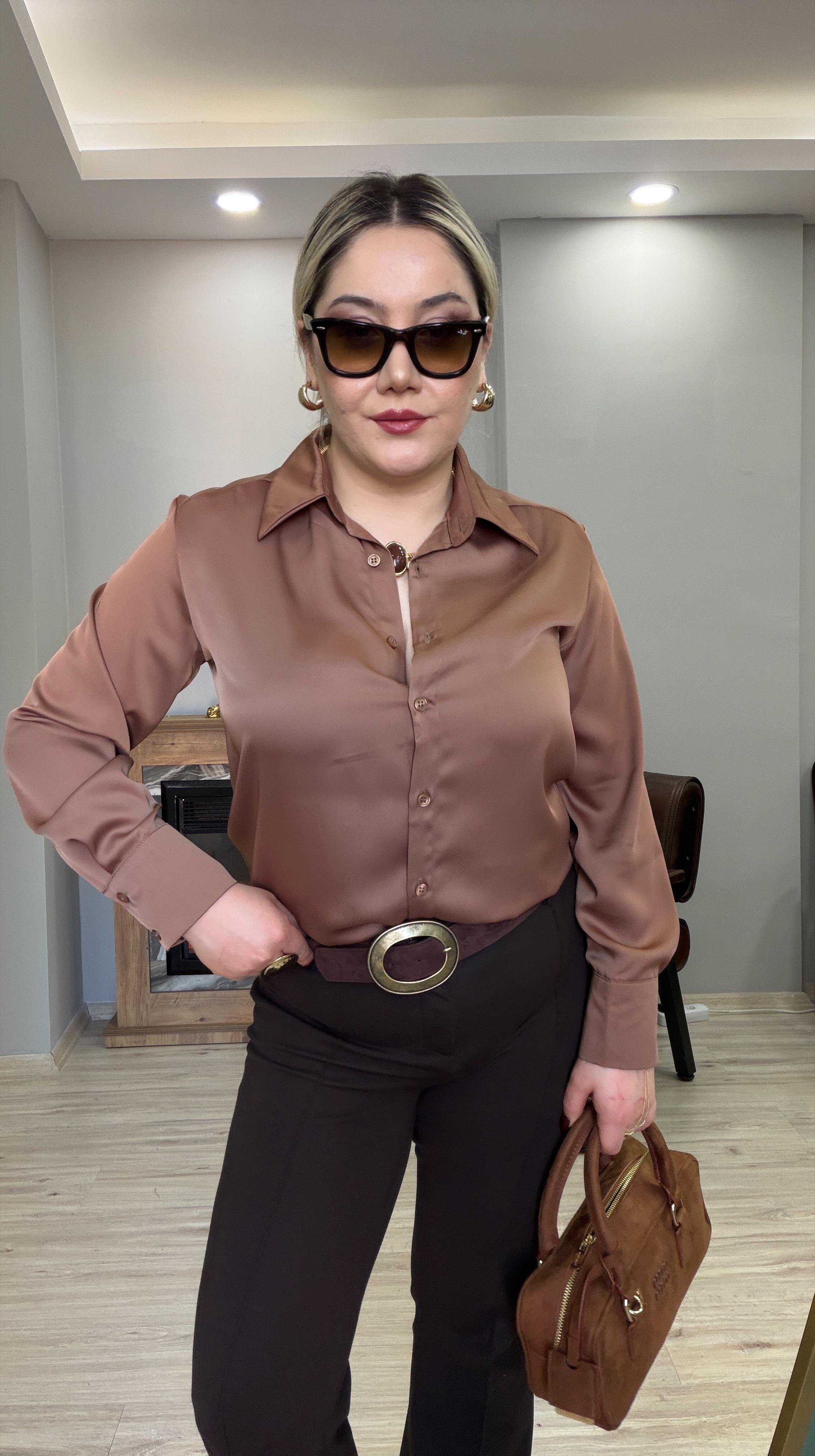 KLASİK SATEN GÖMLEK CAMEL 