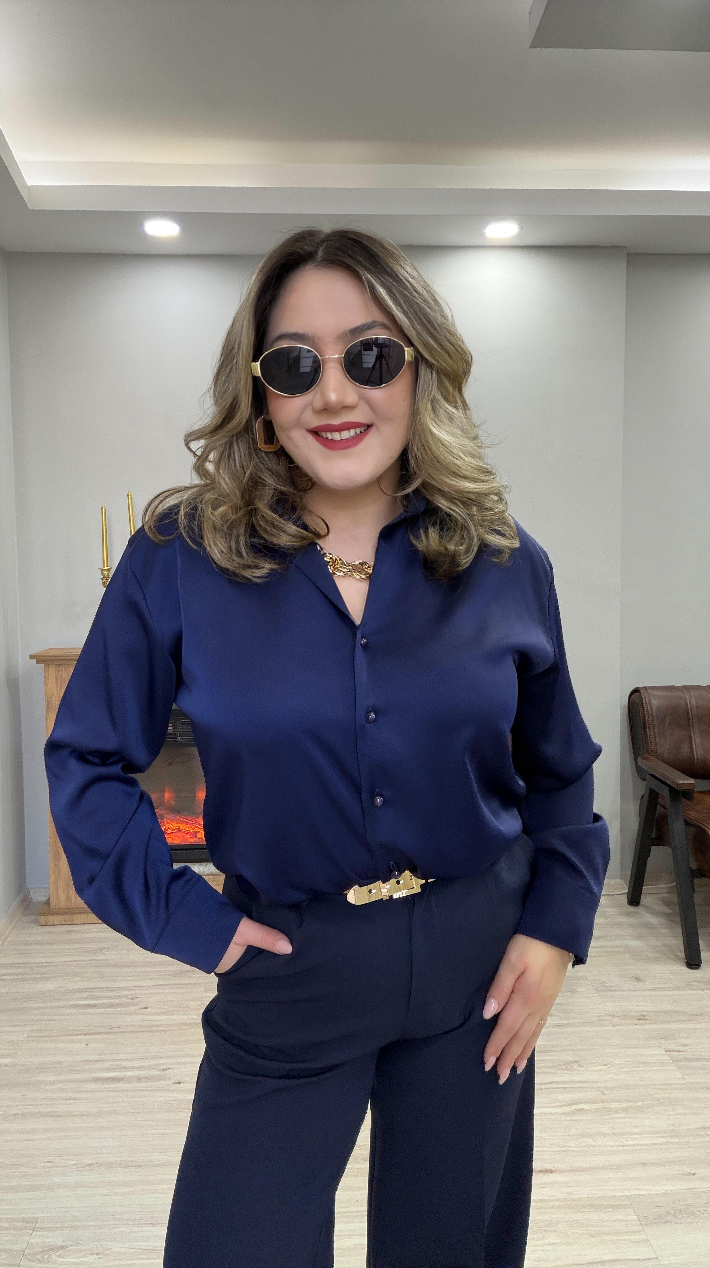 KLASİK SATEN GÖMLEK LACİVERT