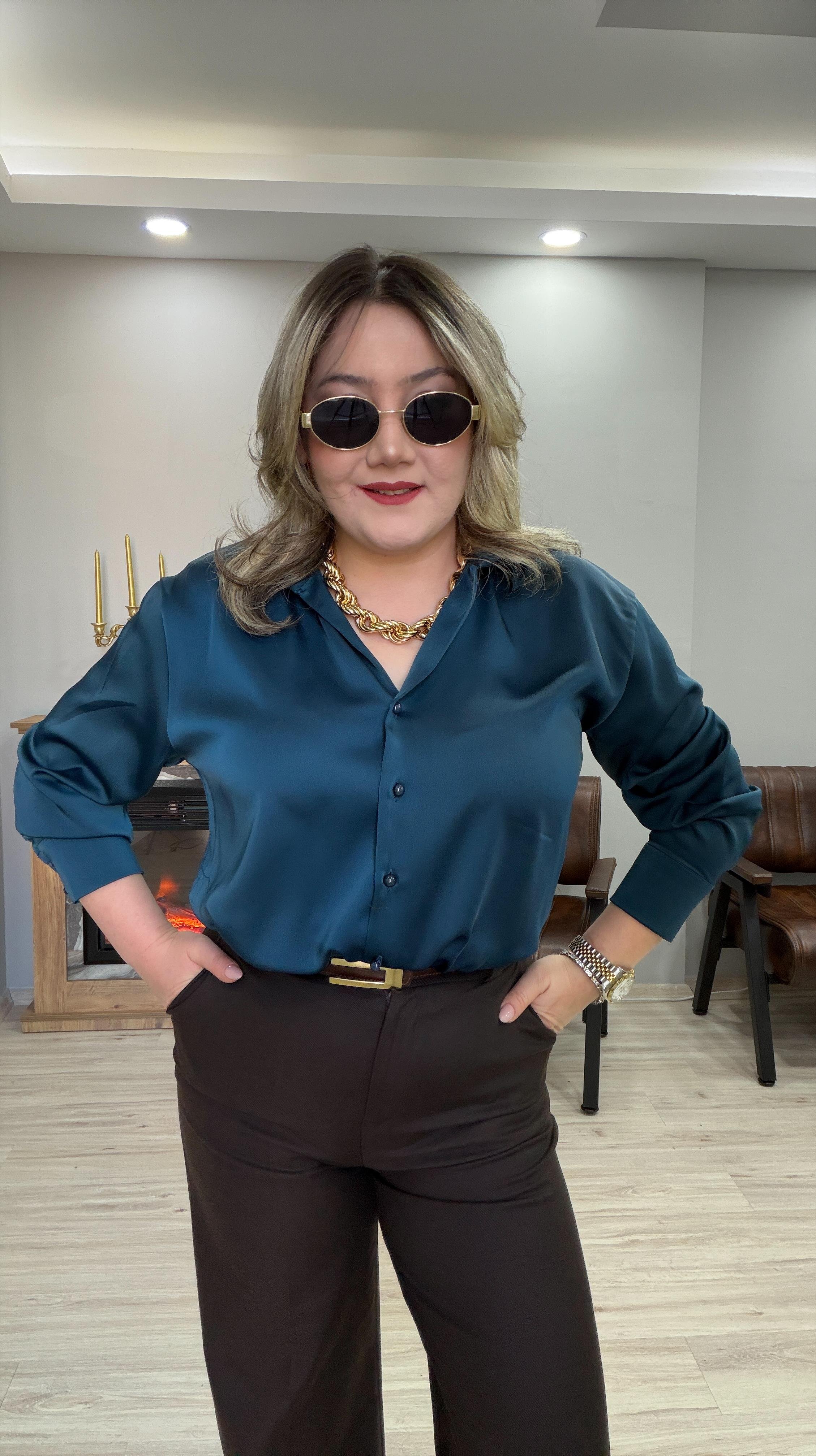 KLASİK SATEN GÖMLEK PETROL