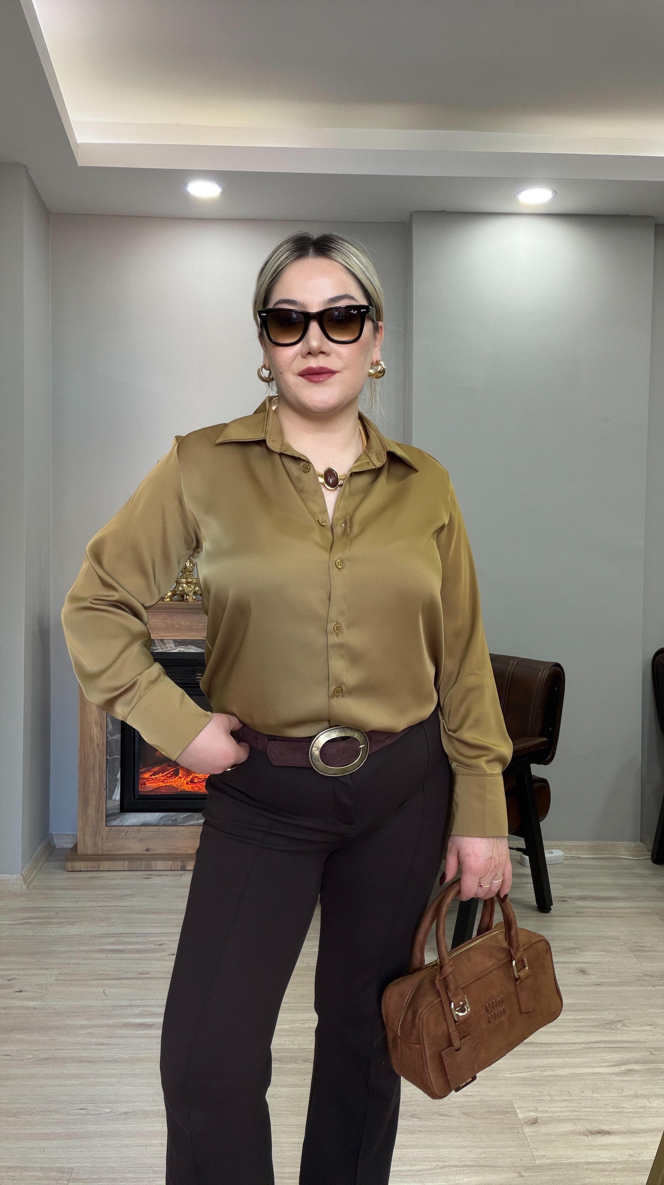 KLASİK SATEN GÖMLEK YAĞ YEŞİL