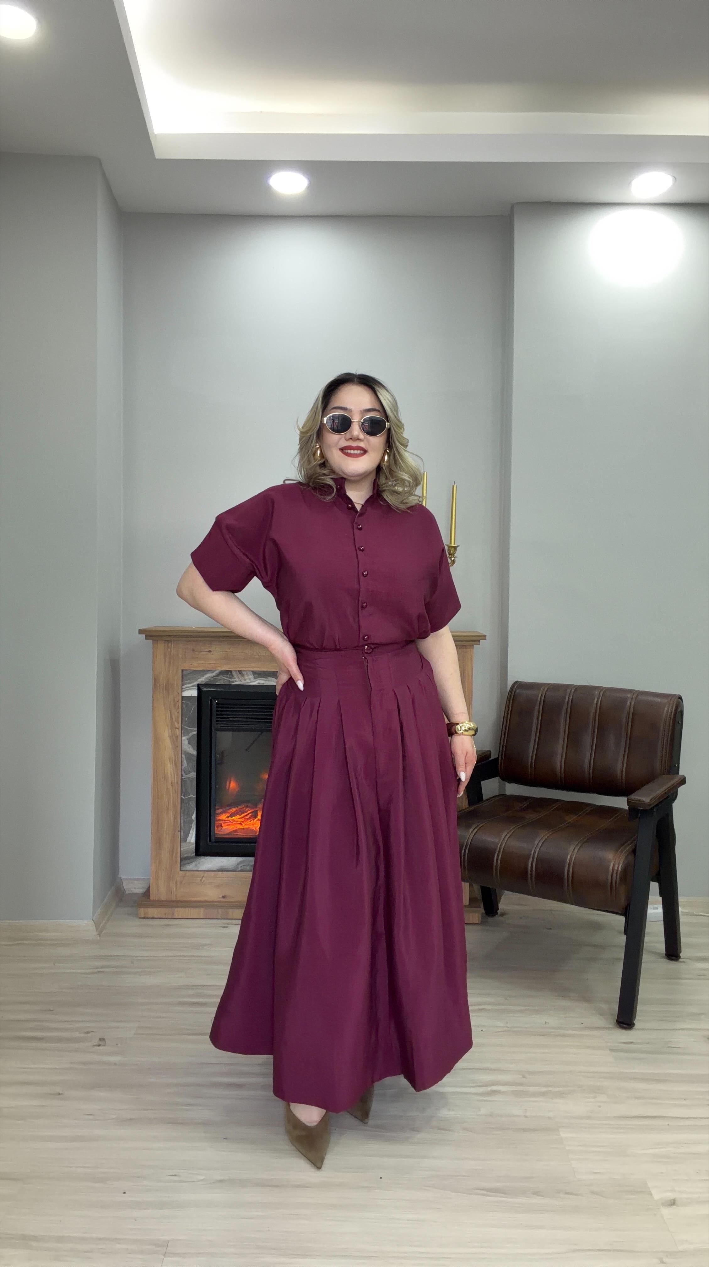 KLOŞ ETEK GÖMLEK TAKIM BORDO