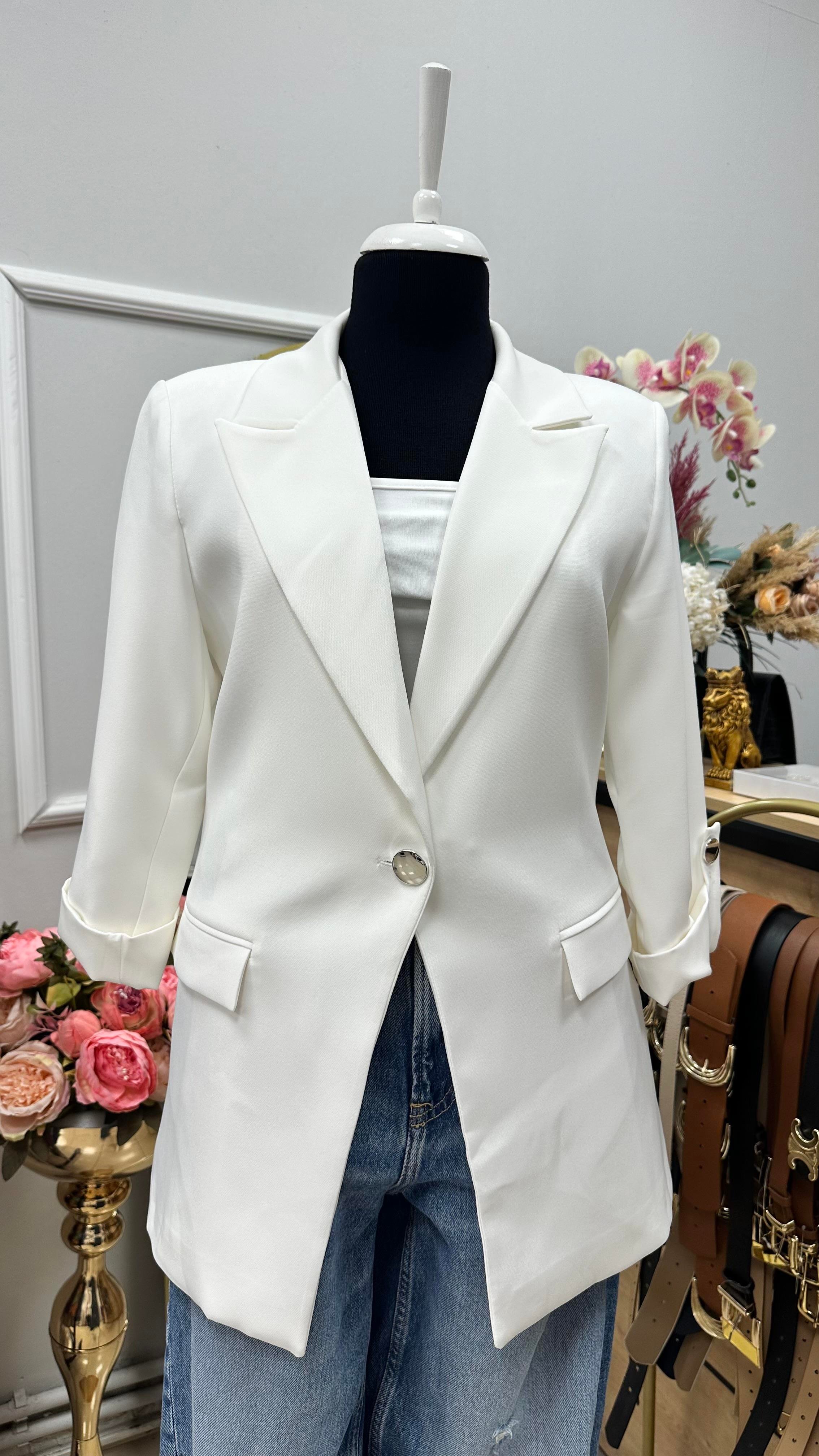 KOL DÜĞME DETAYLI BLAZER CEKET BEYAZ