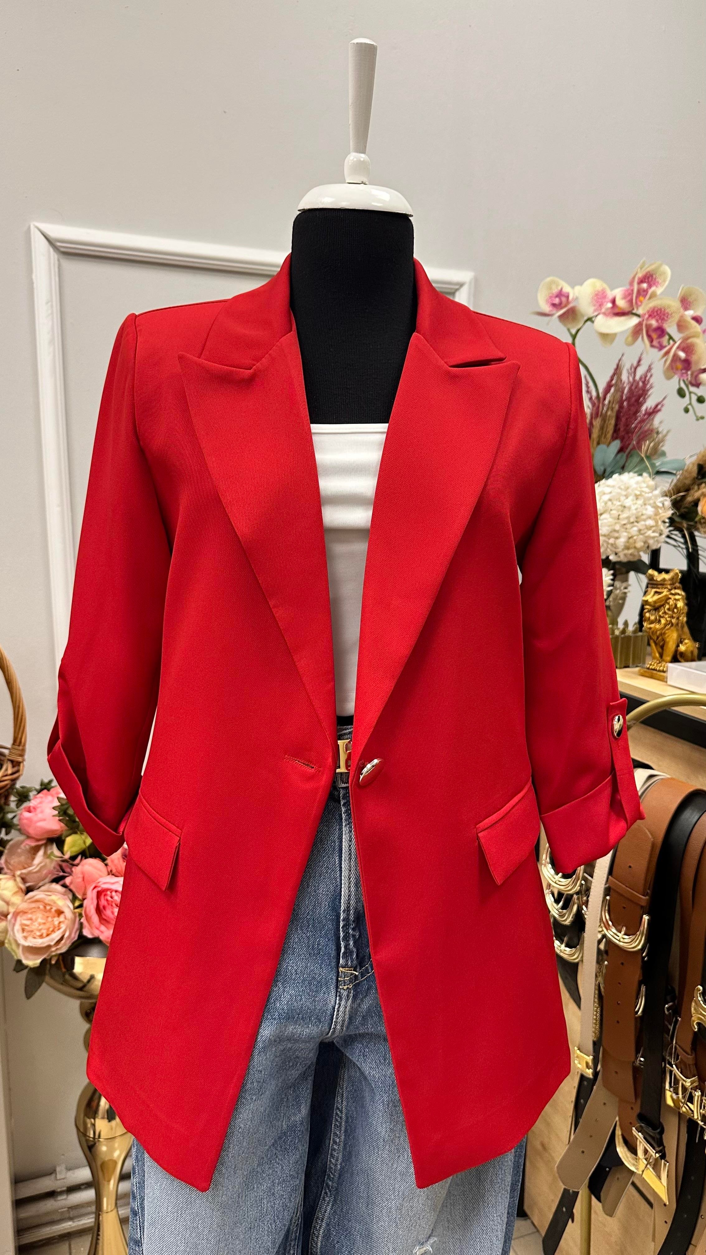 KOL DÜĞME DETAYLI BLAZER CEKET KIRMIZI