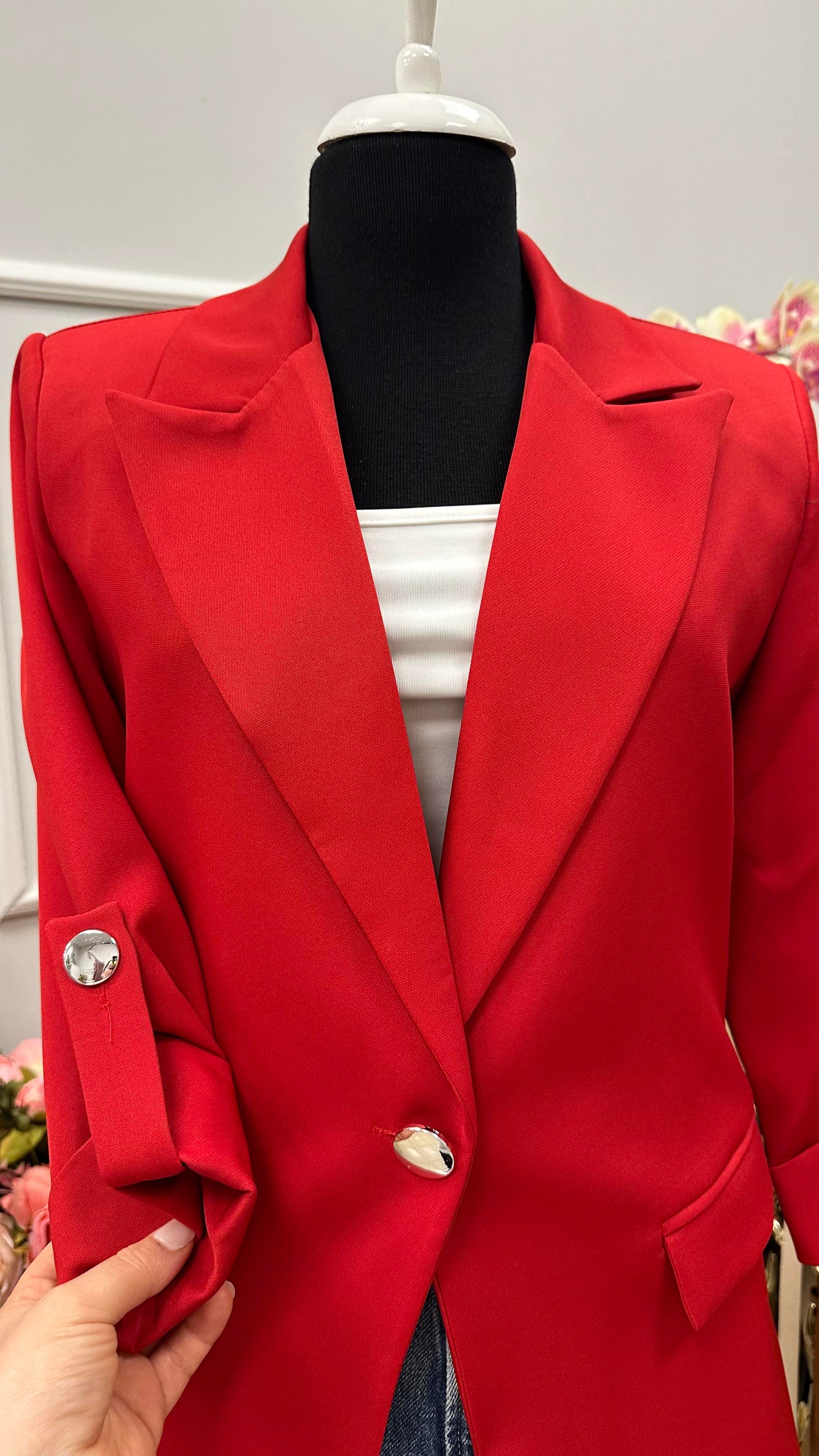 KOL DÜĞME DETAYLI BLAZER CEKET KIRMIZI