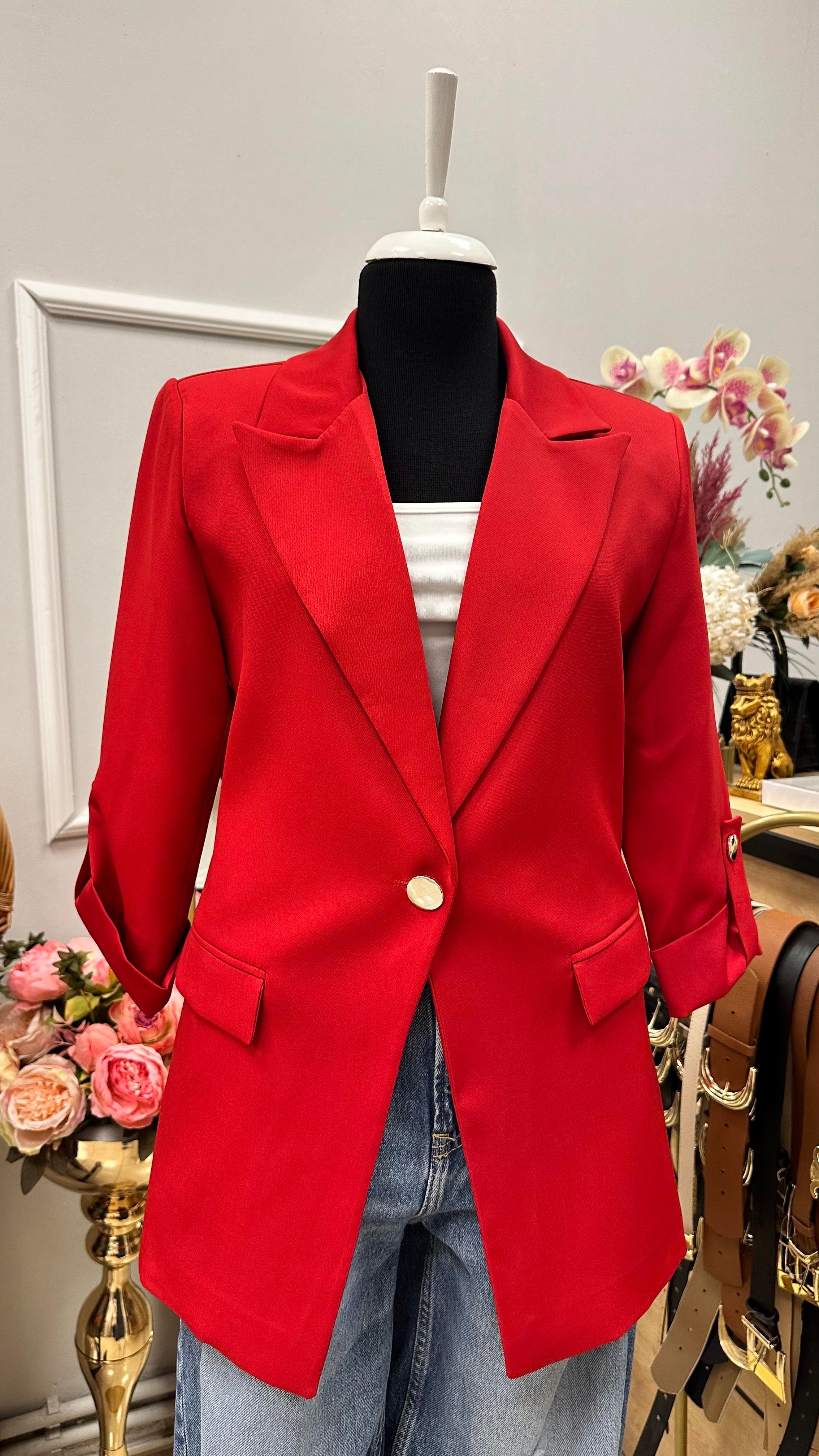 KOL DÜĞME DETAYLI BLAZER CEKET KIRMIZI