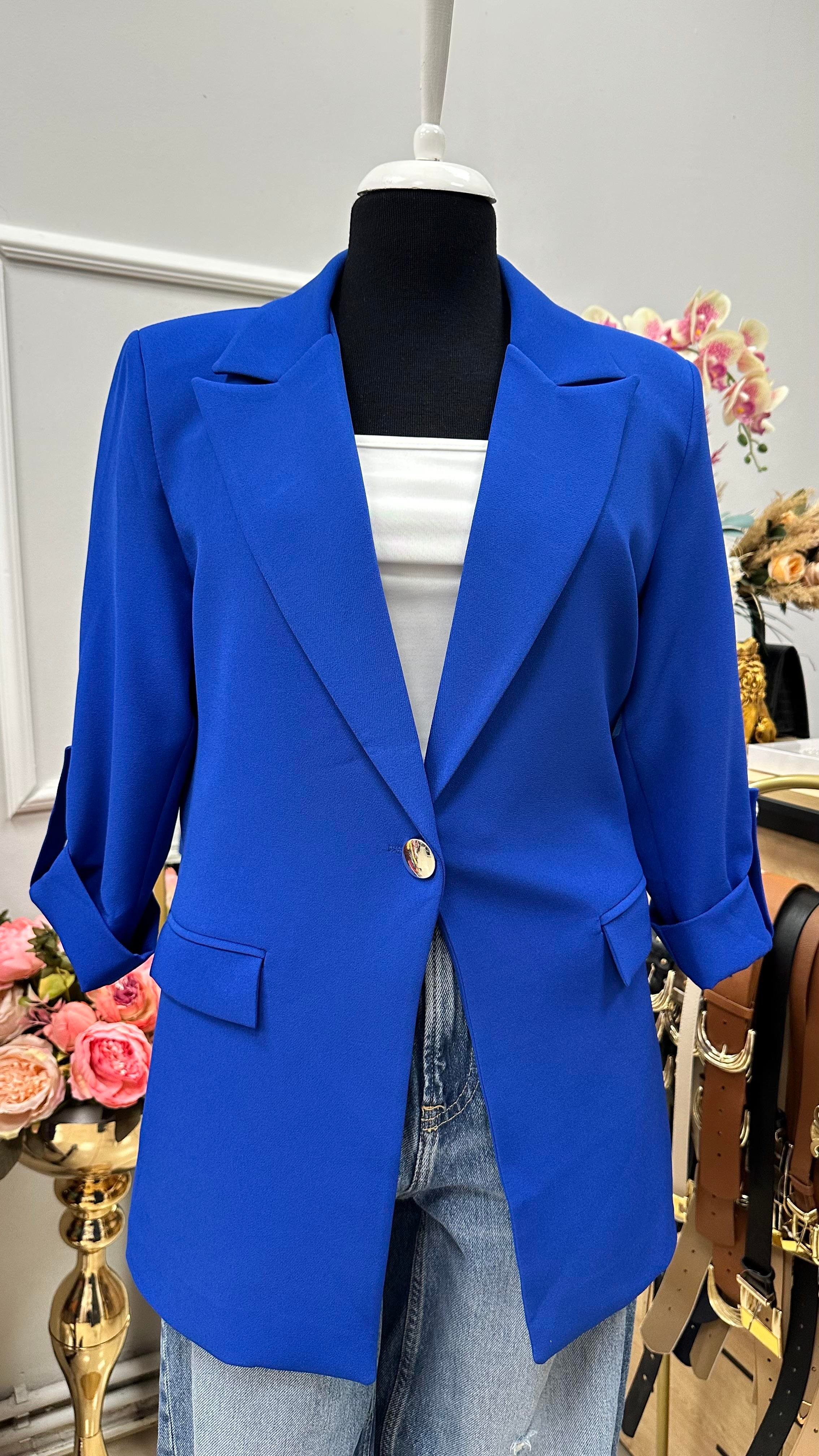 KOL DÜĞME DETAYLI BLAZER CEKET SAKS
