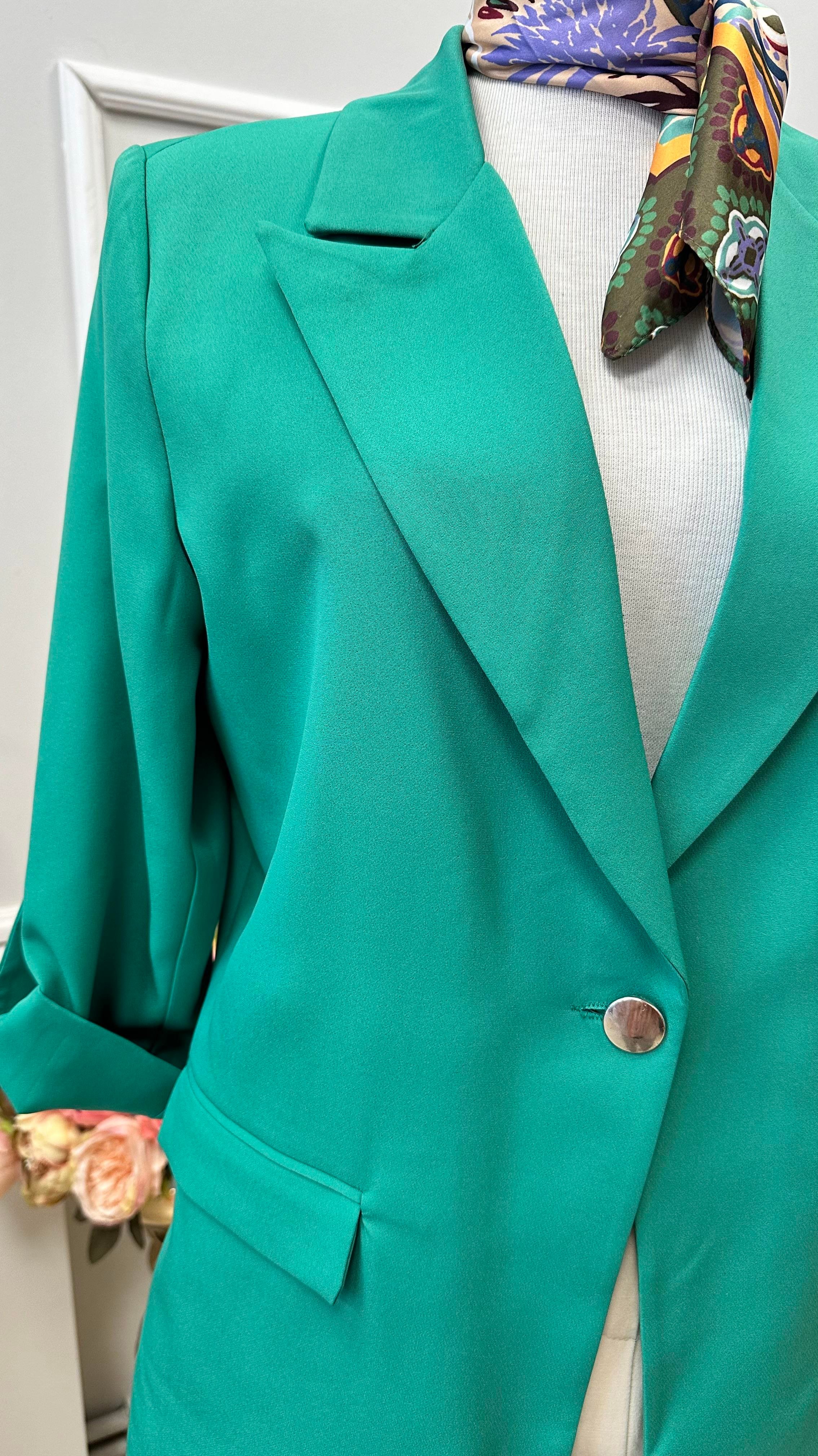 KOL DÜĞME DETAYLI BLAZER CEKET  TURKUAZ