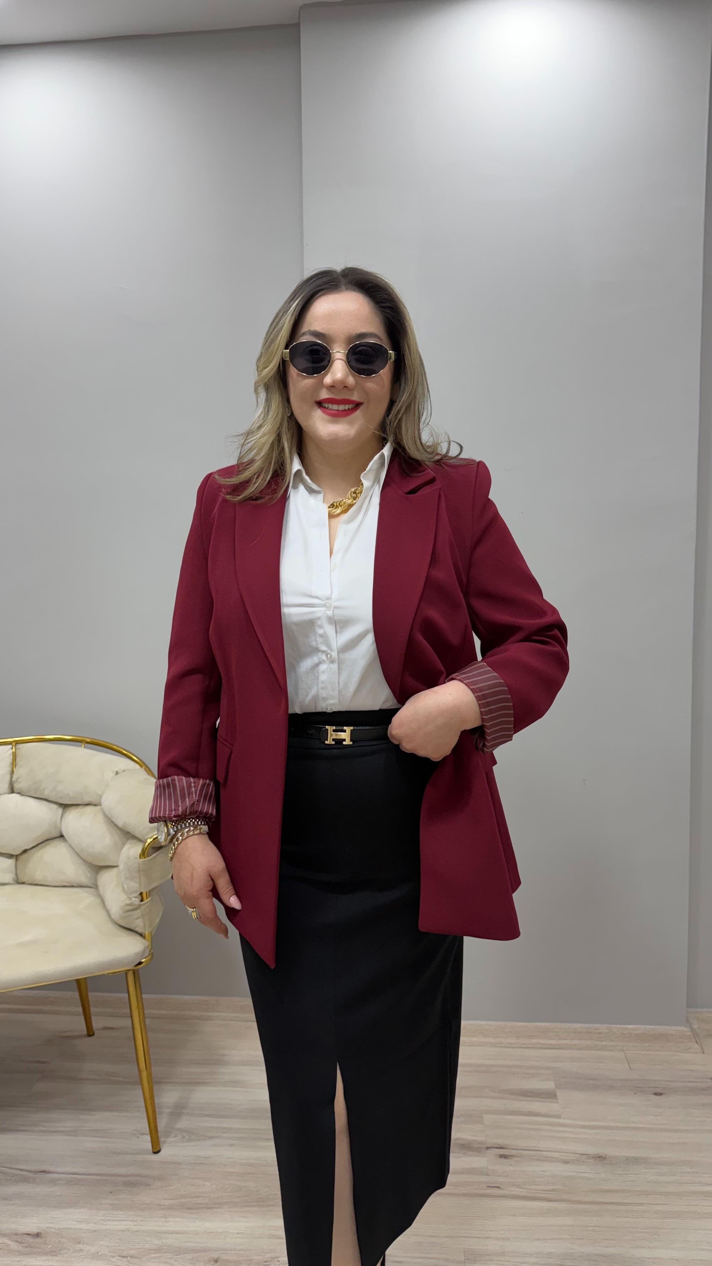 KOL KATLAMALI BLAZER CEKET BORDO