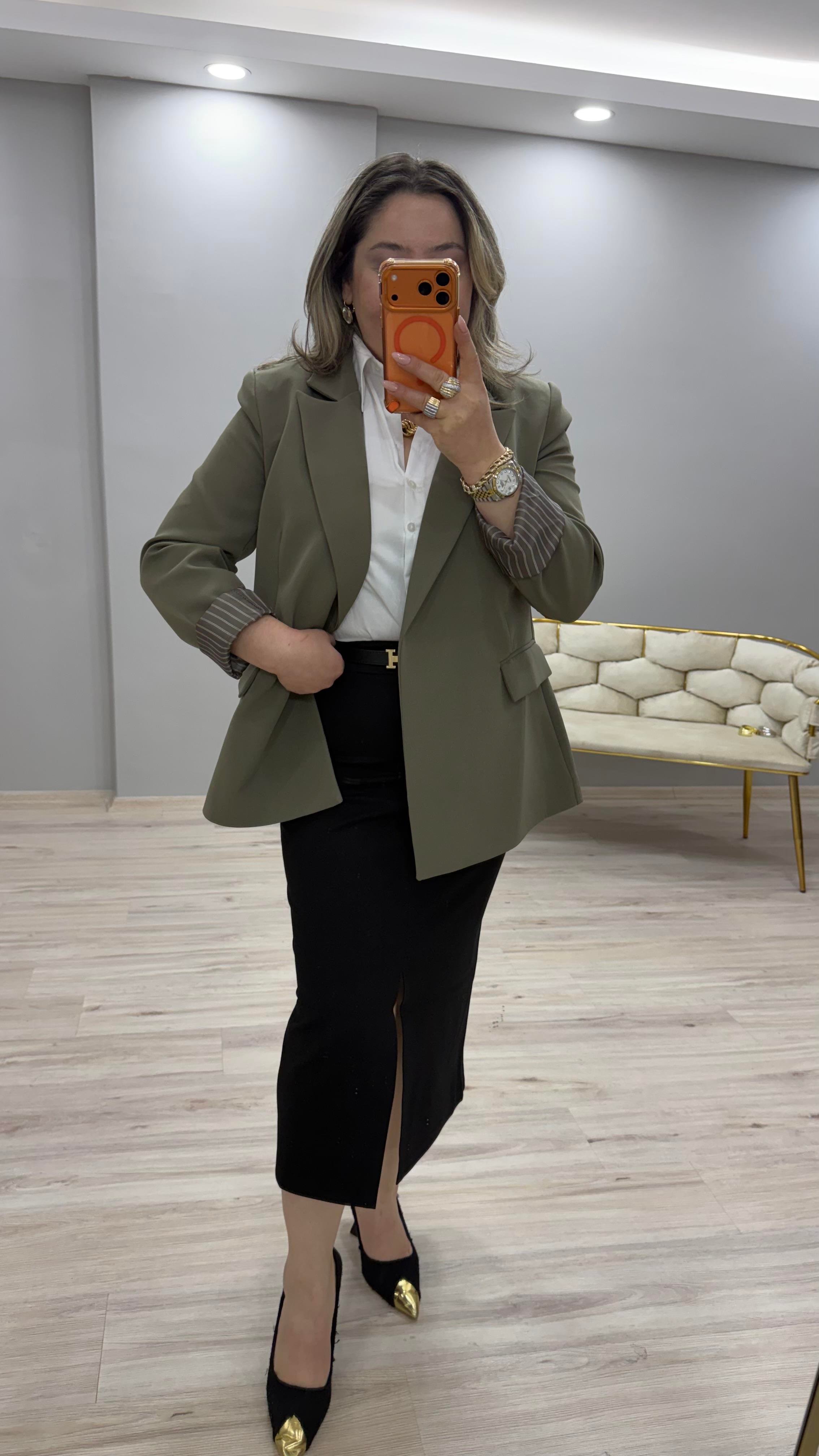 KOL KATLAMALI BLAZER CEKET HAKİ