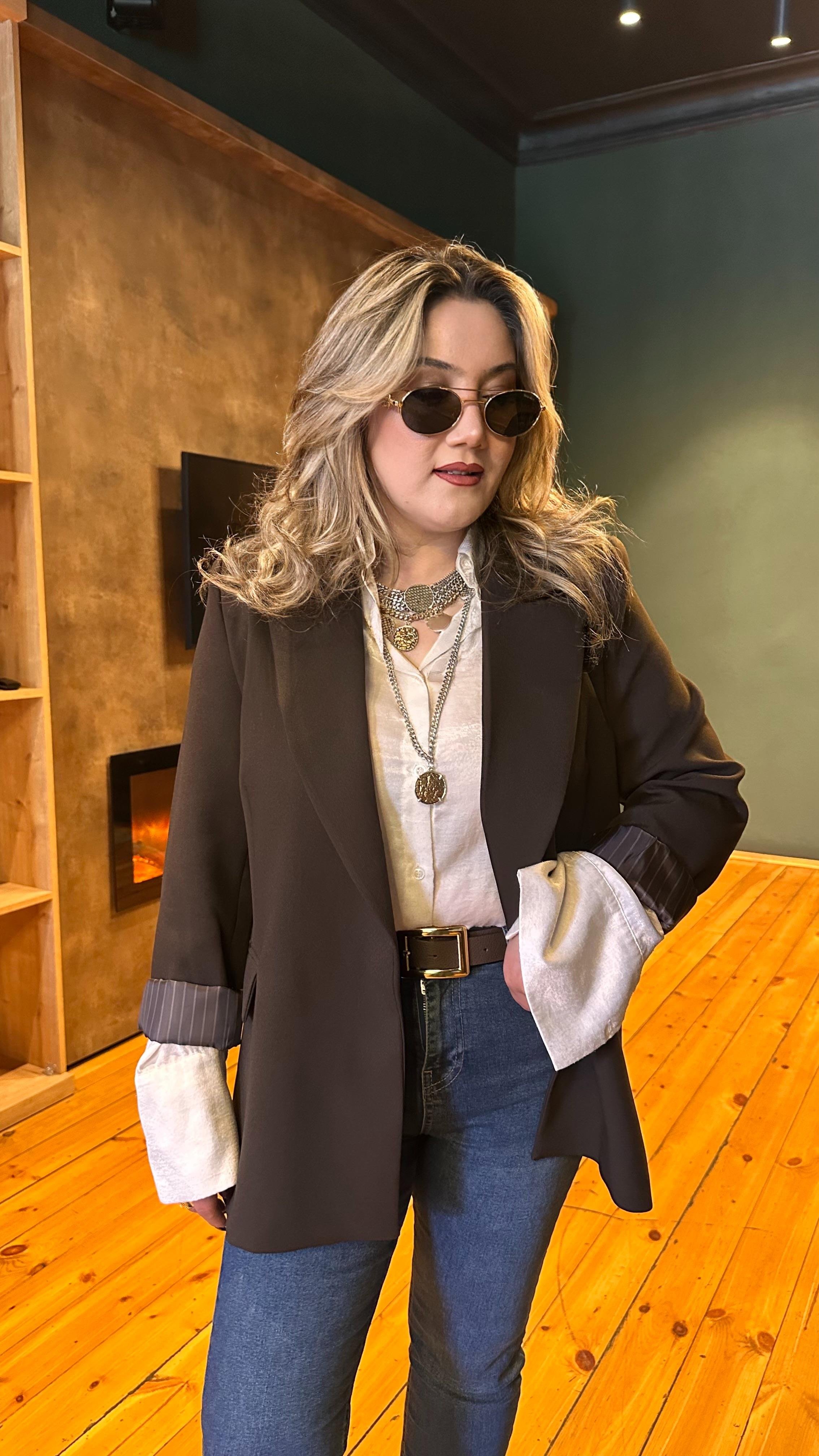 KOL KATLAMALI BLAZER CEKET KAHVE
