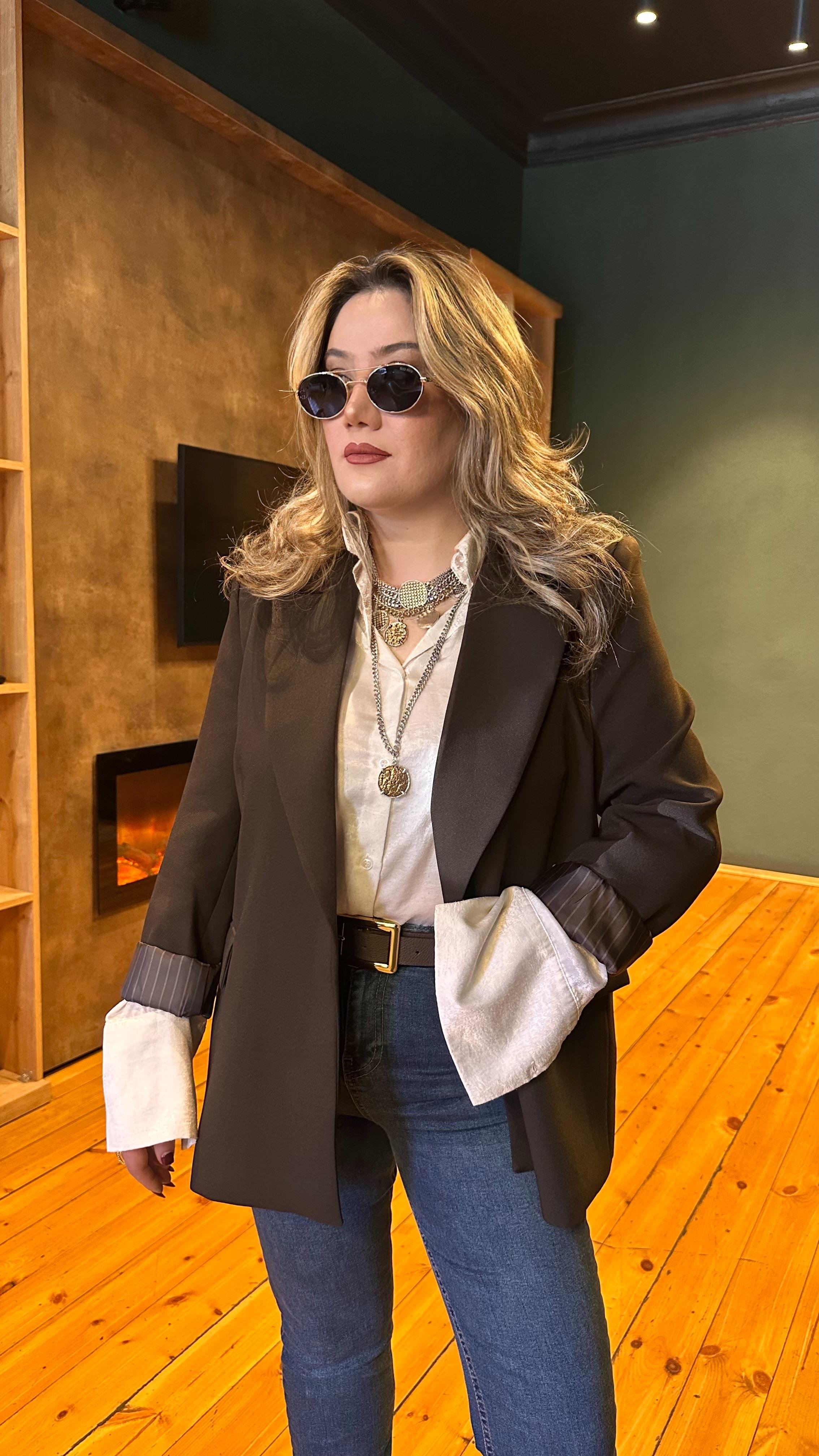 KOL KATLAMALI BLAZER CEKET KAHVE