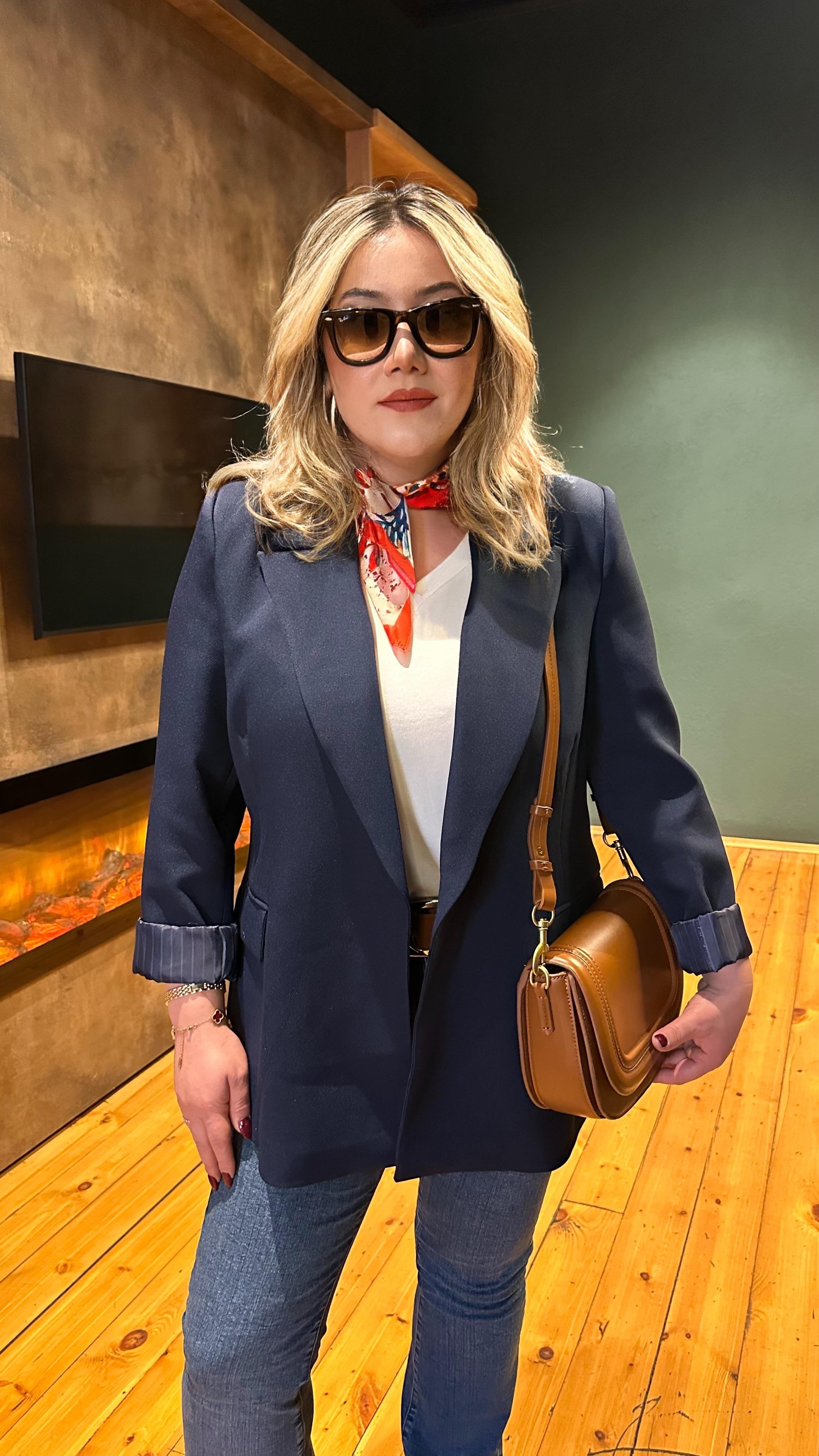 KOL KATLAMALI BLAZER CEKET LACİVERT