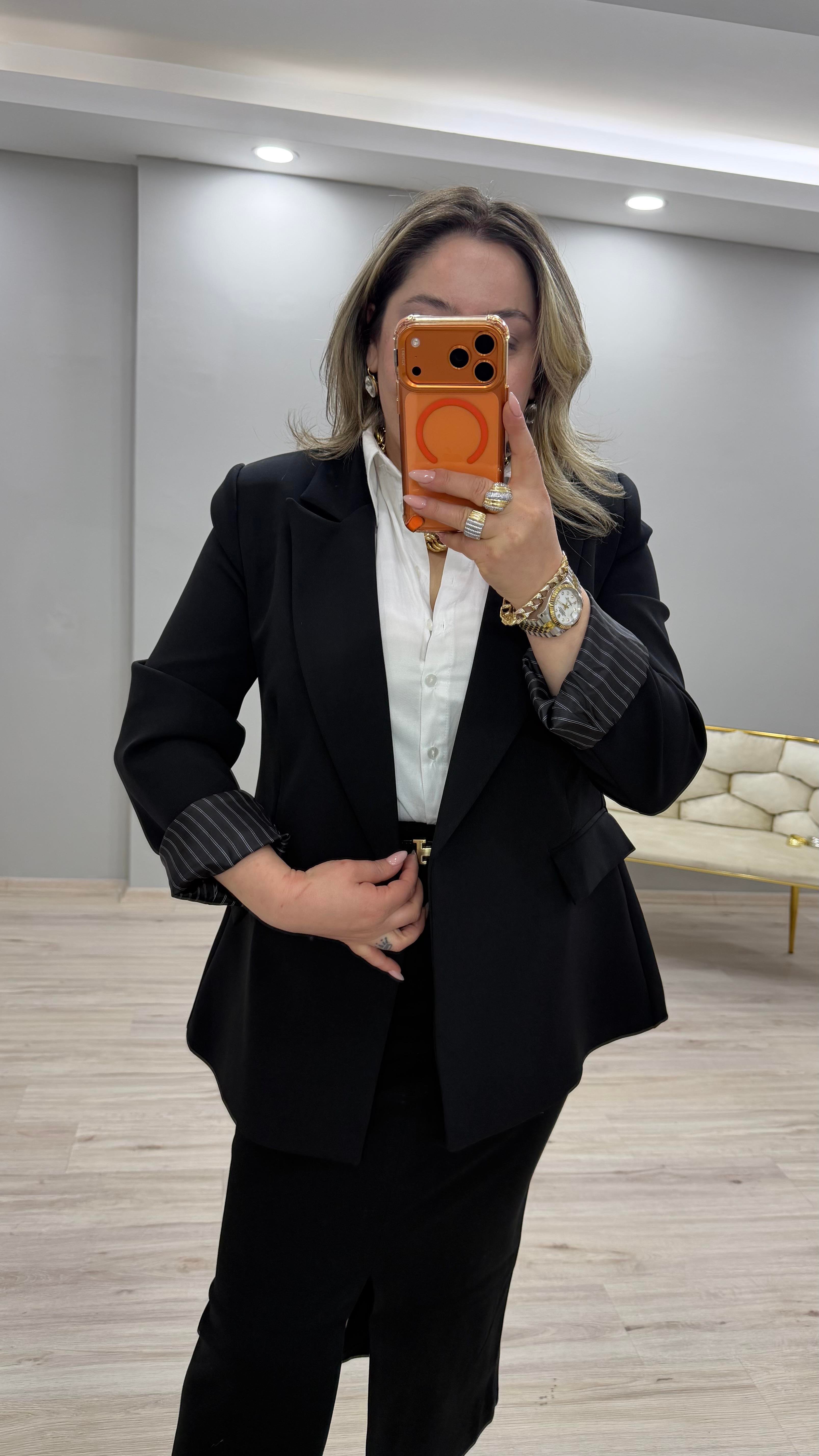 KOL KATLAMALI BLAZER CEKET SİYAH