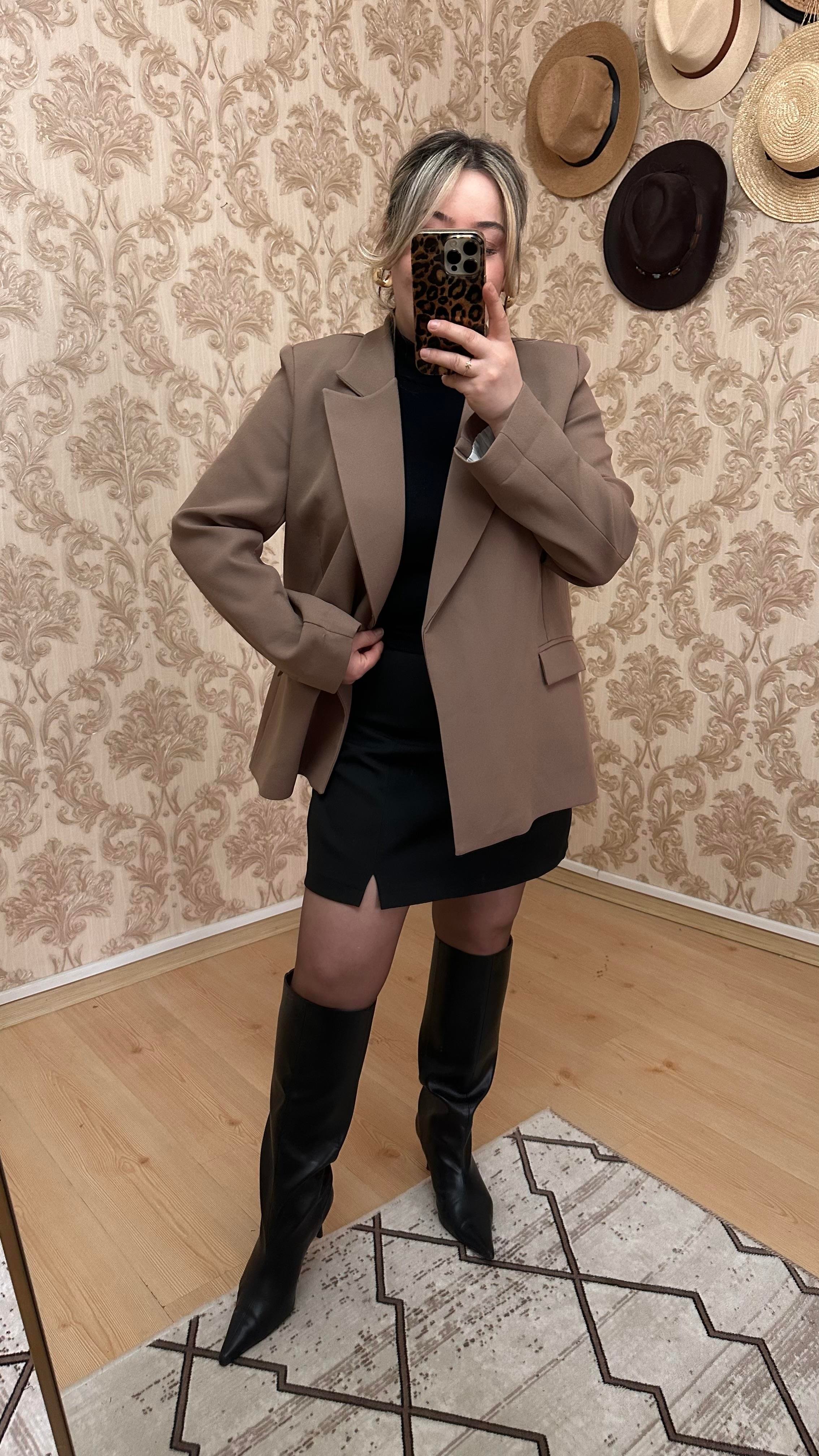 KOL KATLAMALI BLAZER CEKET VİZON