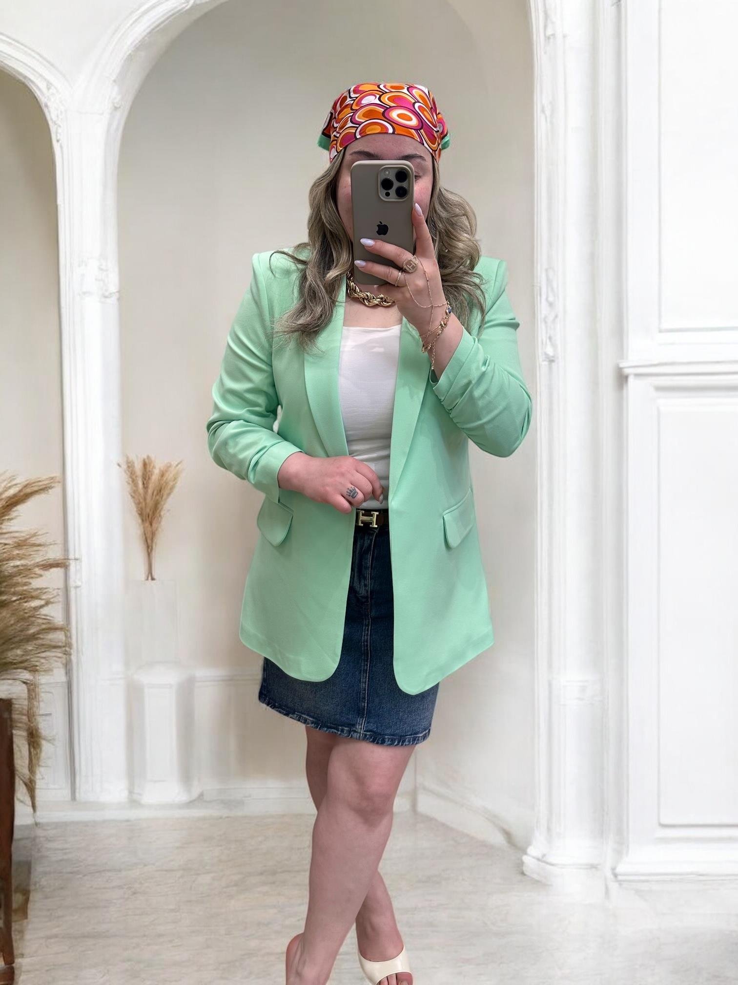KOLLARI BÜZGÜLÜ BLAZER CEKET MİNT