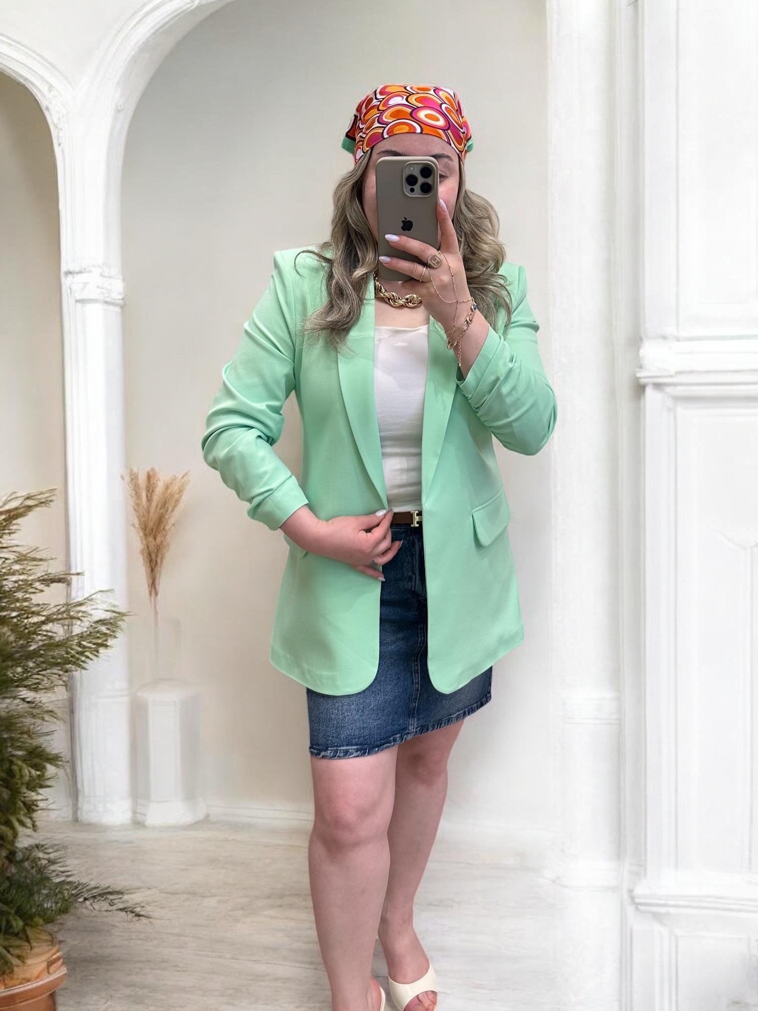 KOLLARI BÜZGÜLÜ BLAZER CEKET MİNT