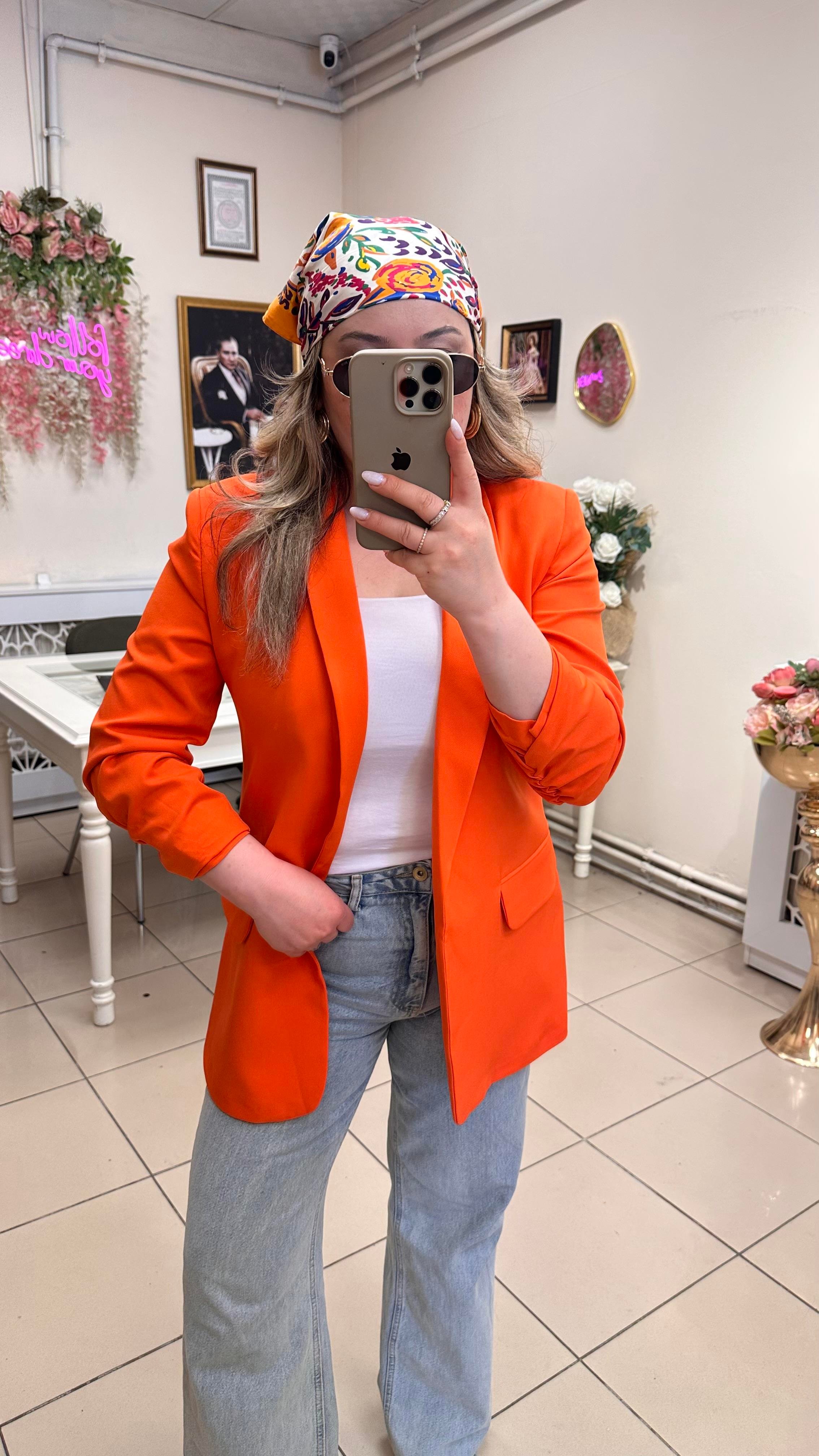 KOLLARI BÜZGÜLÜ BLAZER CEKET ORANGE
