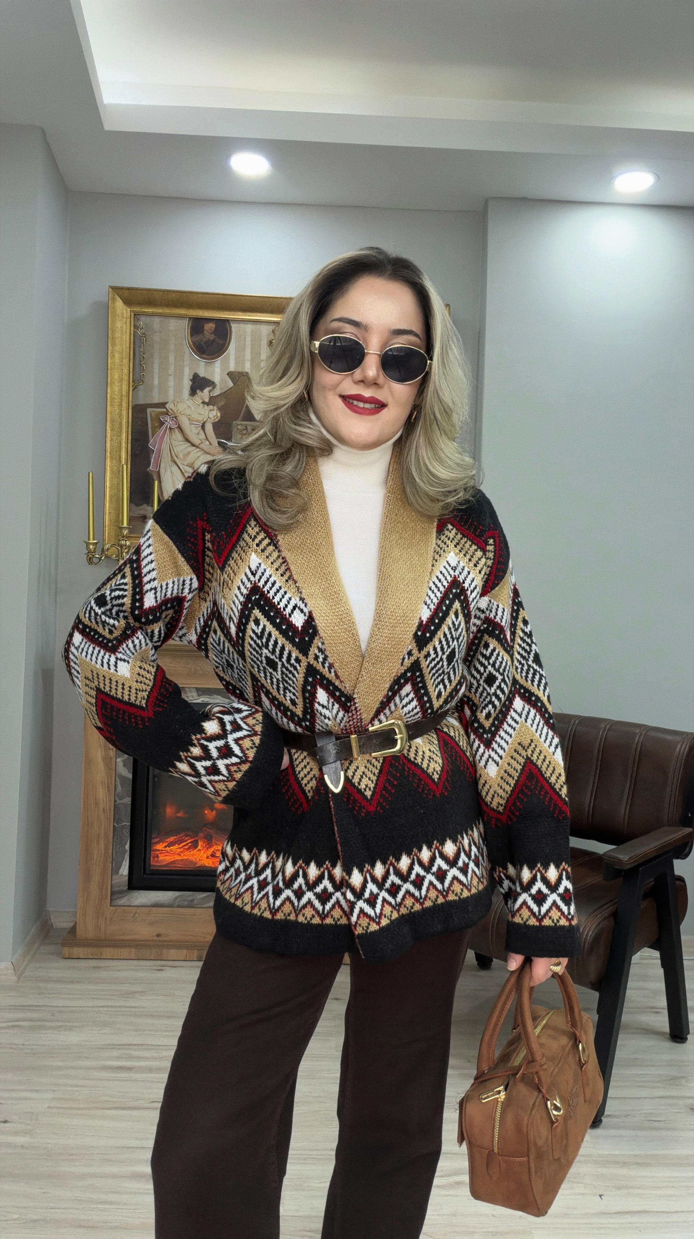 KRUVAZE DESENLİ HIRKA