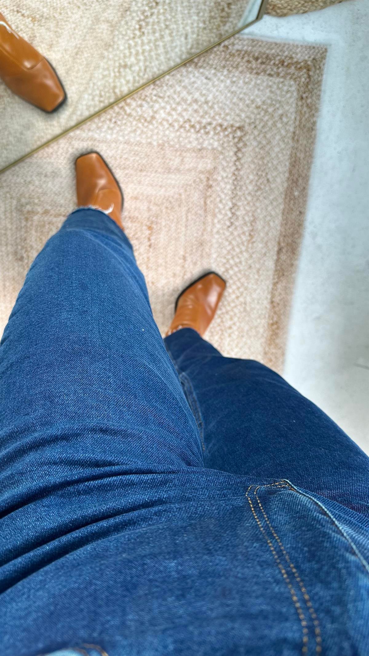 Lacivert Boy Fit Kesik Paça Jean