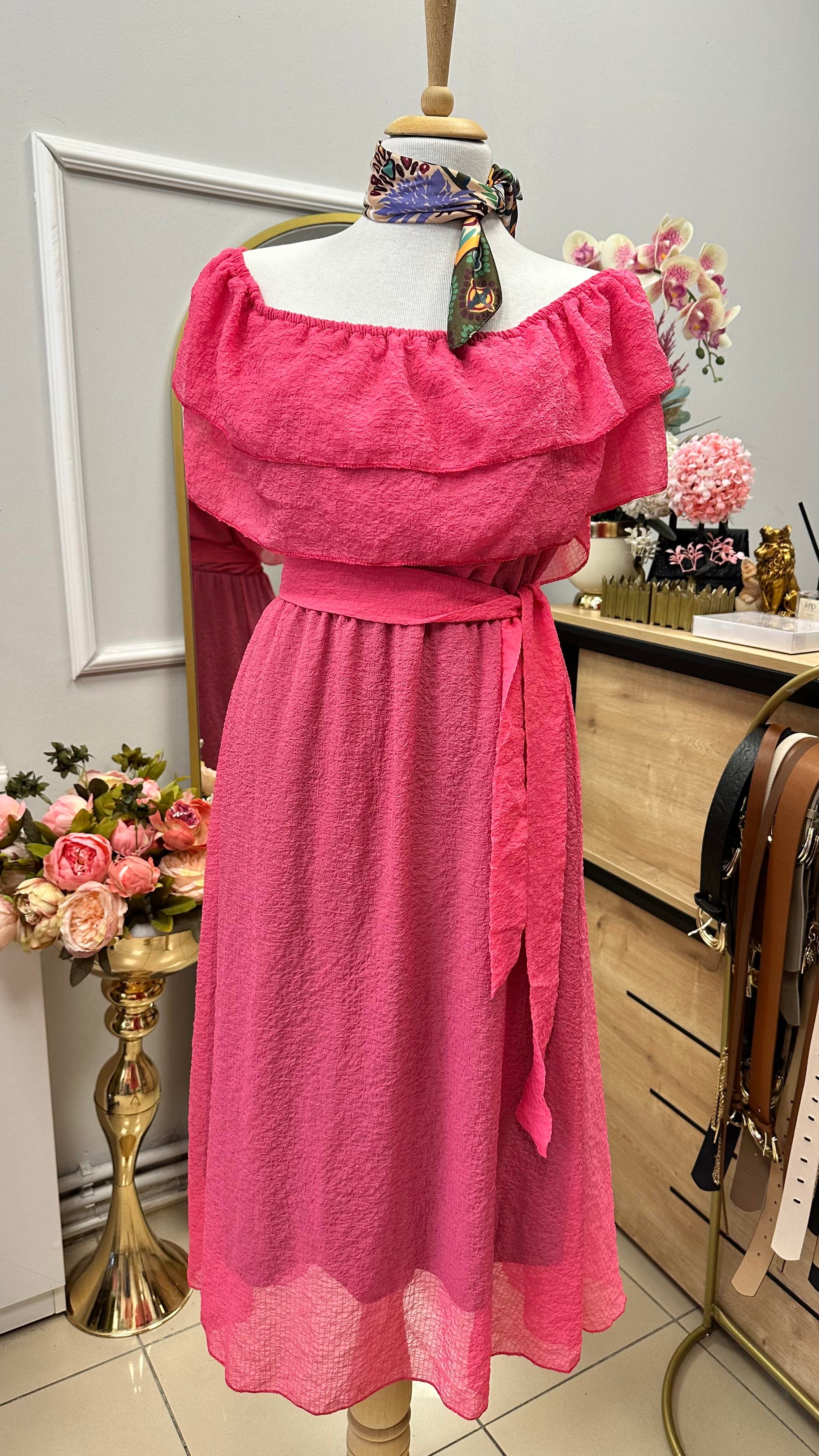 MADONNA YAKA TRİL ELBİSE PEMBE