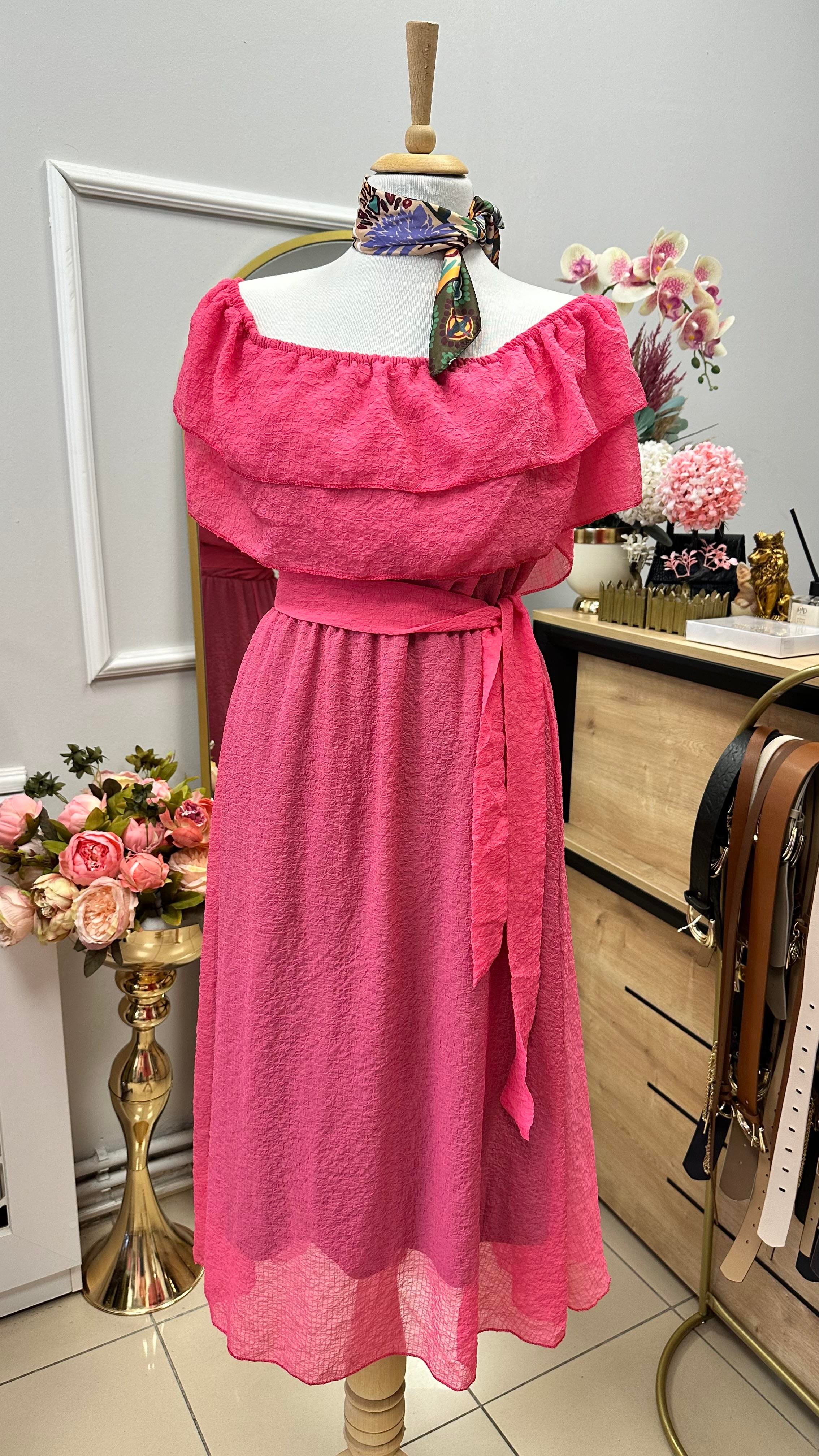 MADONNA YAKA TRİL ELBİSE PEMBE