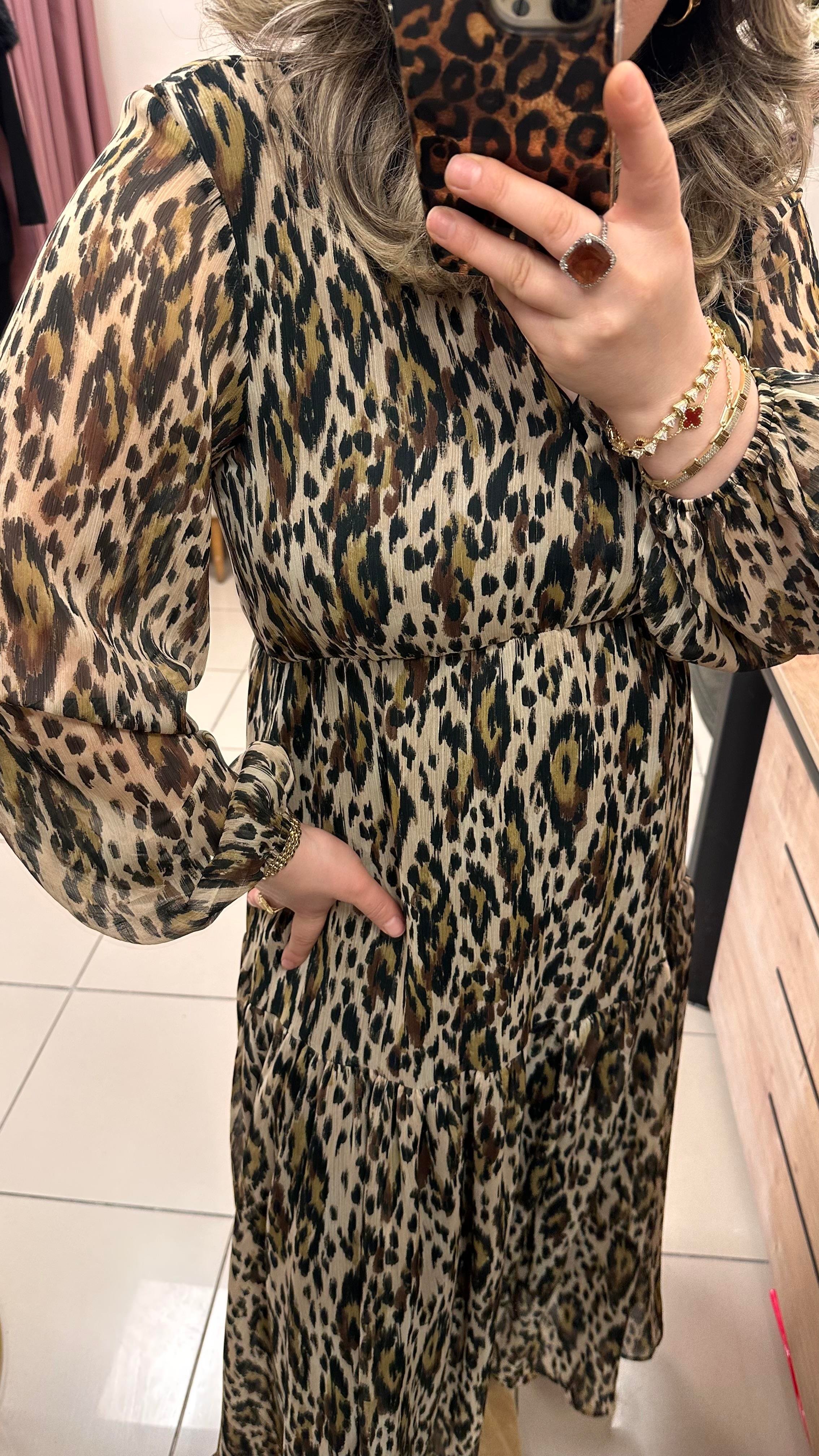 MNG LEOPAR DESEN İÇ ASTARLI ŞİFON ELBİSE