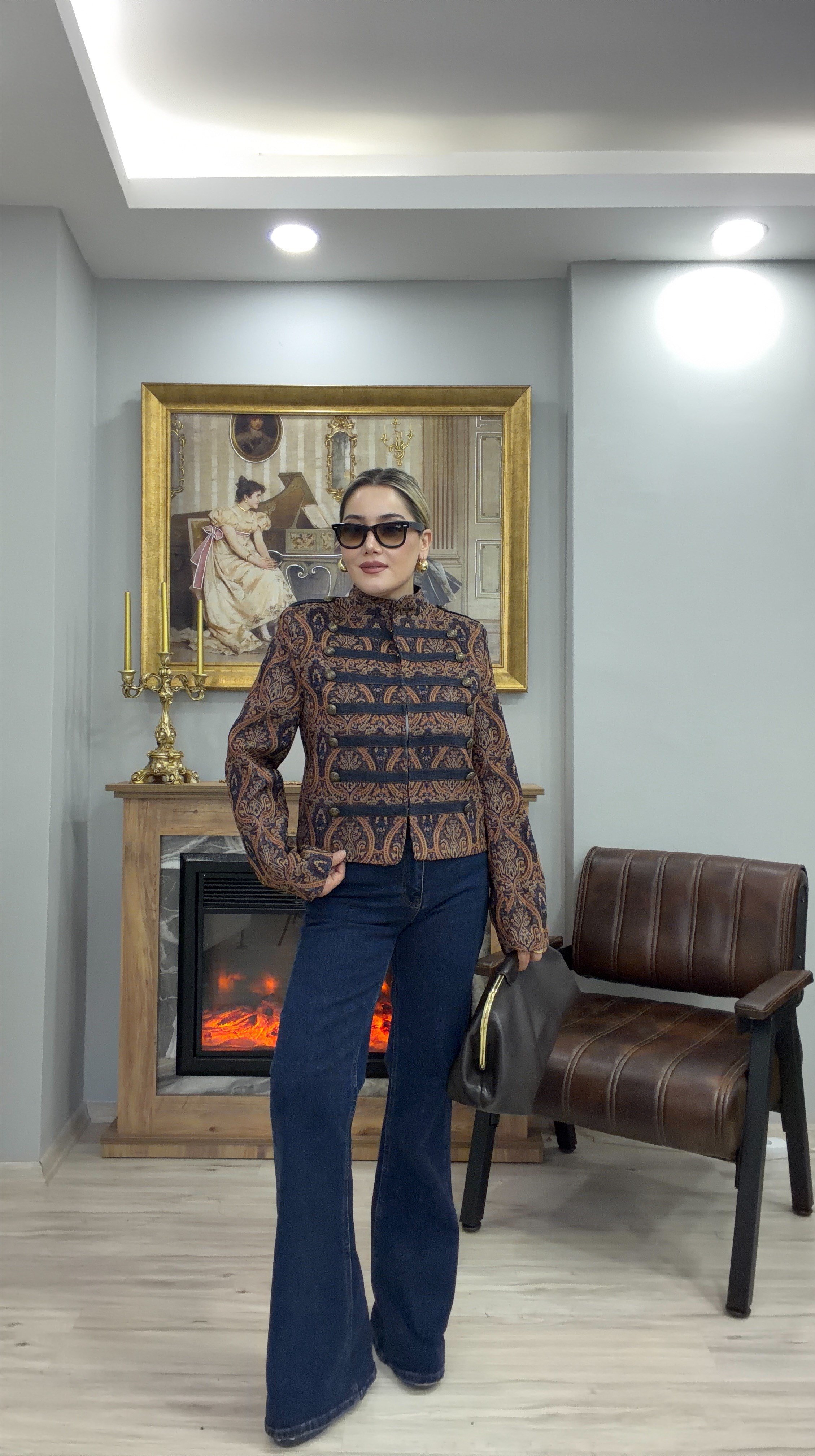 NAPOLYON DESENLİ JEAN CEKET ORANGE