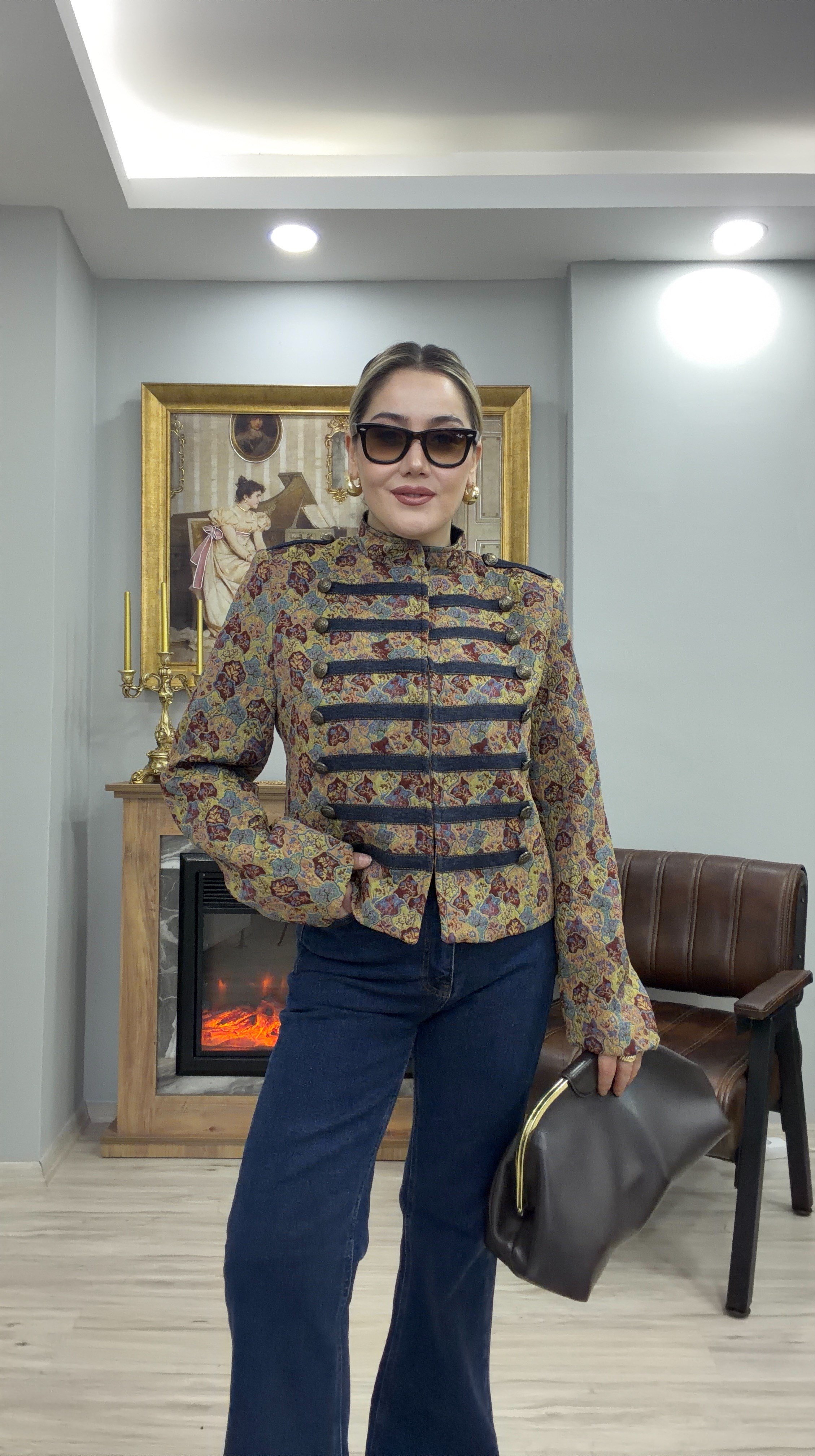 NAPOLYON DESENLİ JEAN CEKET YEŞİL