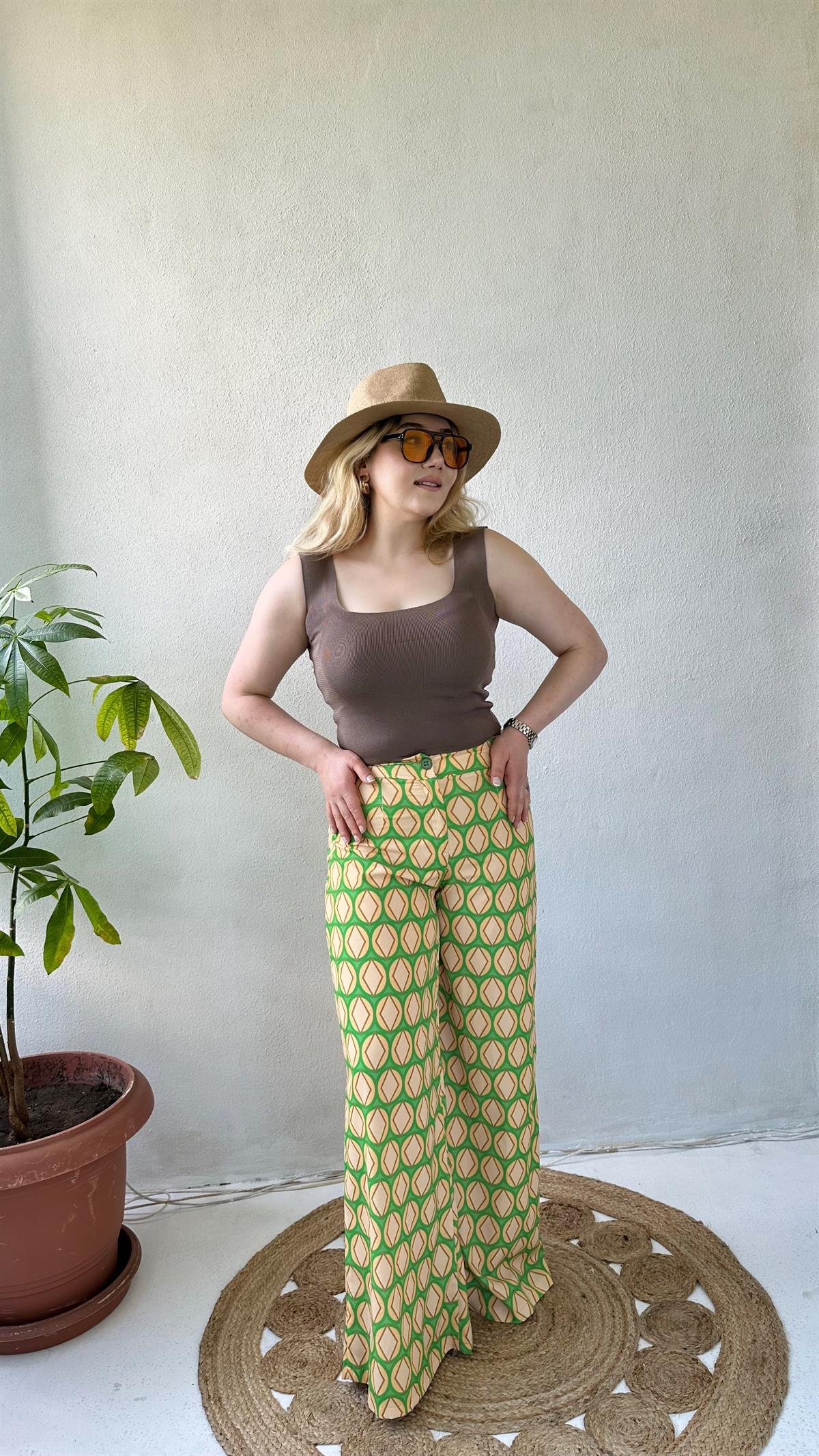 Retro İspanyol Paça Desenli Pantolon