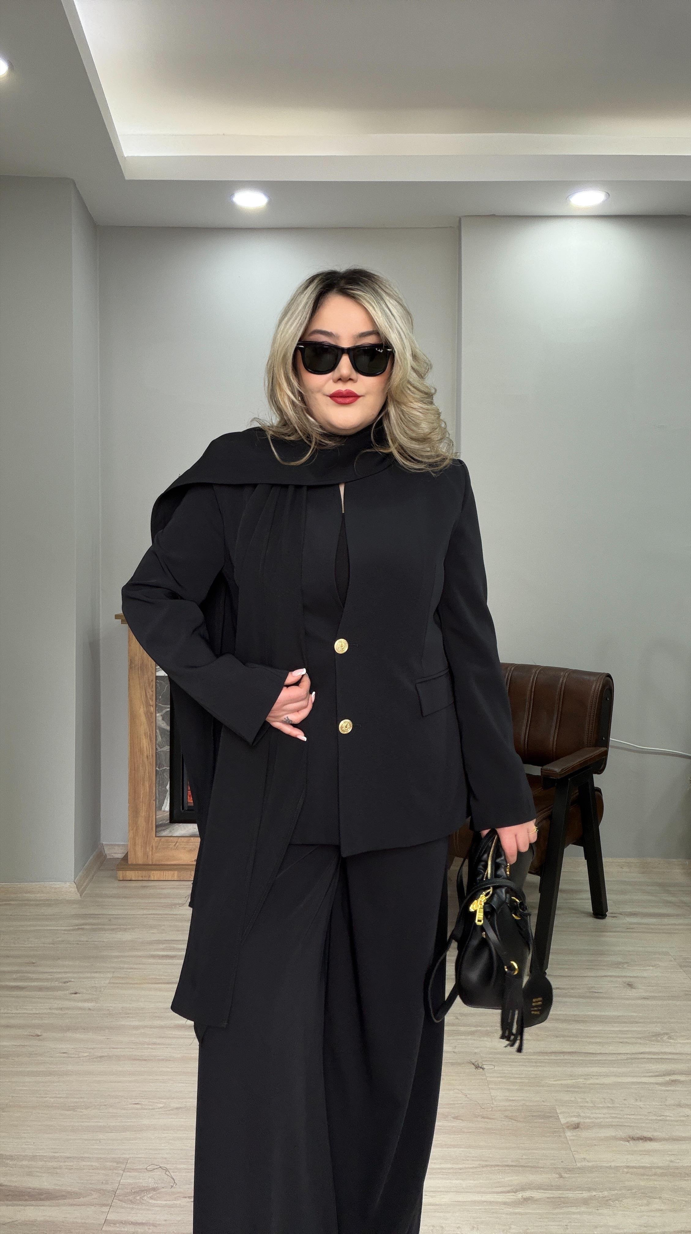 ŞAL DETAYLI GOLD DÜĞMELİ  BLAZER