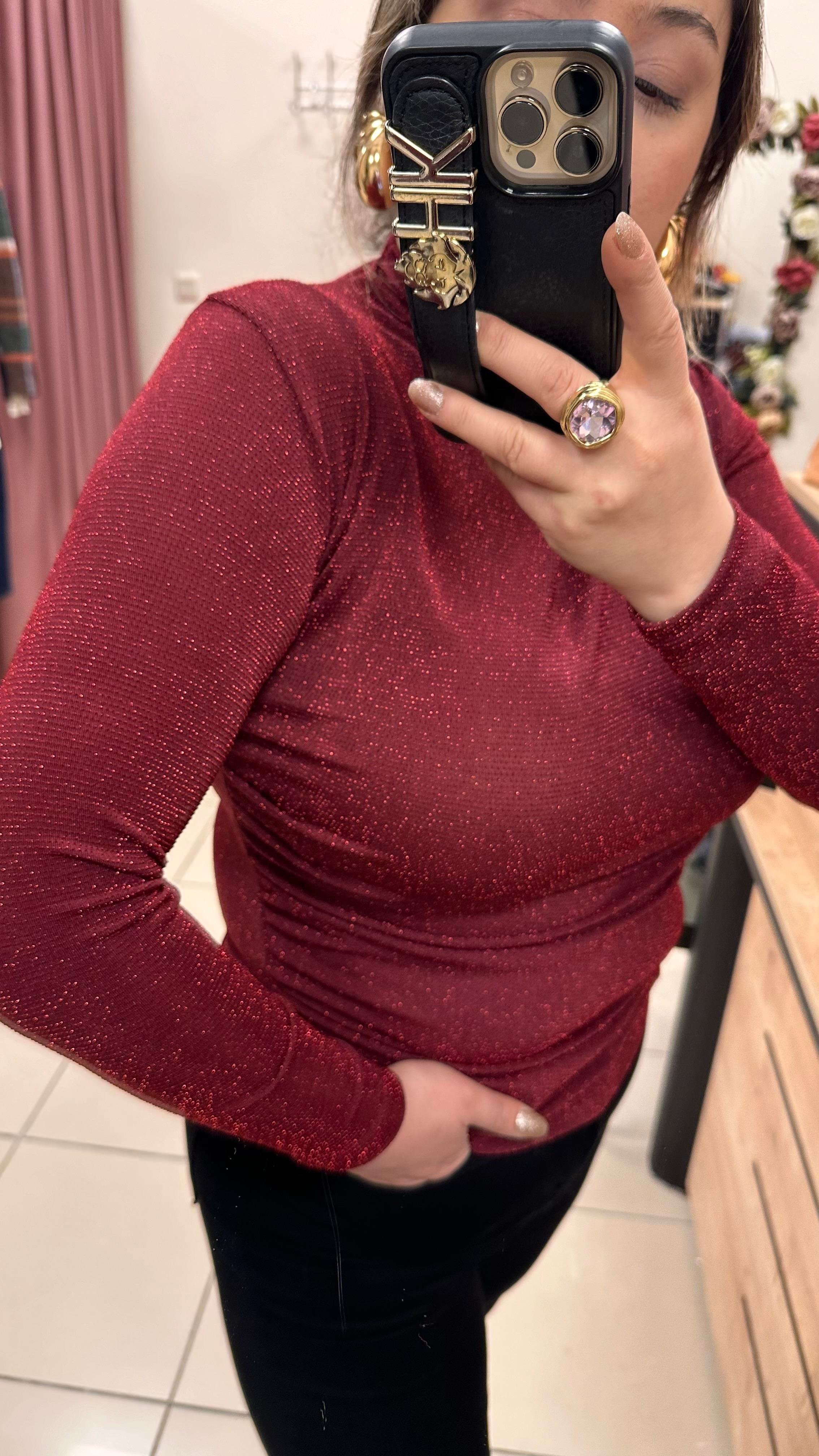 SİMLİ DRAPE DETAYLI BLUZ BORDO