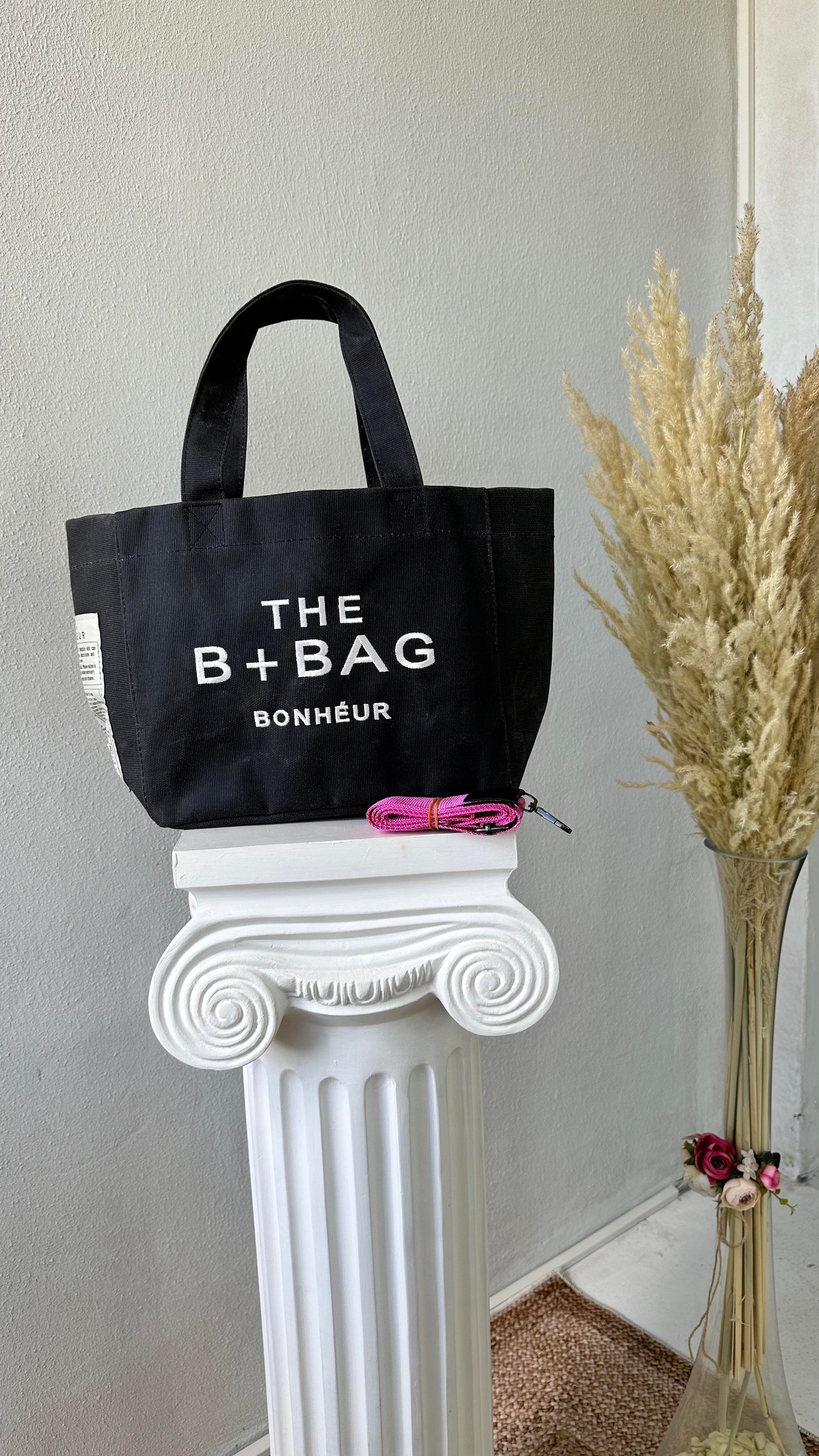 Siyah bonjeur kanvas kumaş omuz askılı tote bag çanta
