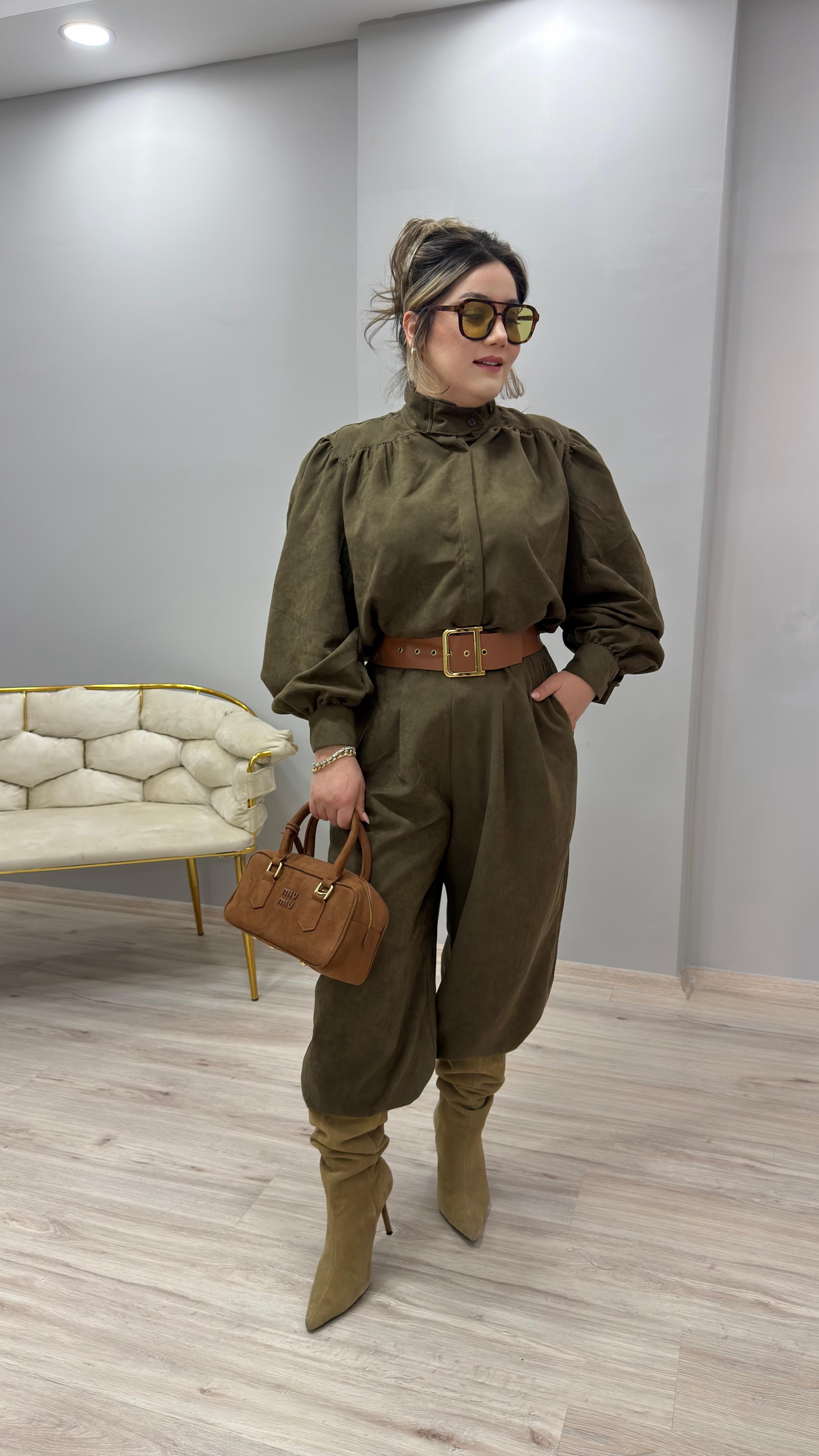 SÜET DİK YAKA BOHEM TAKIM HAKİ