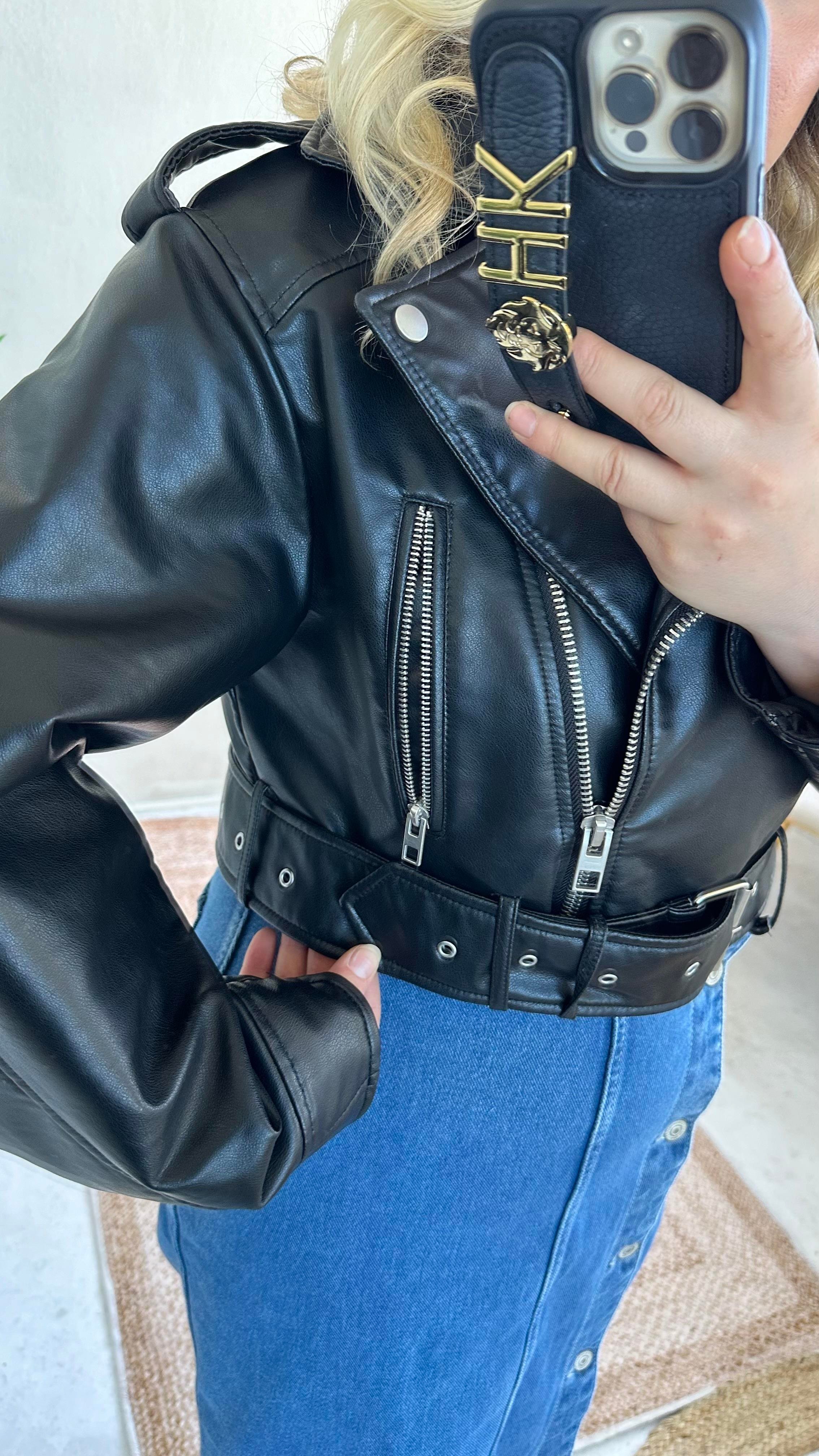 Suni Deri Crop Biker Ceket