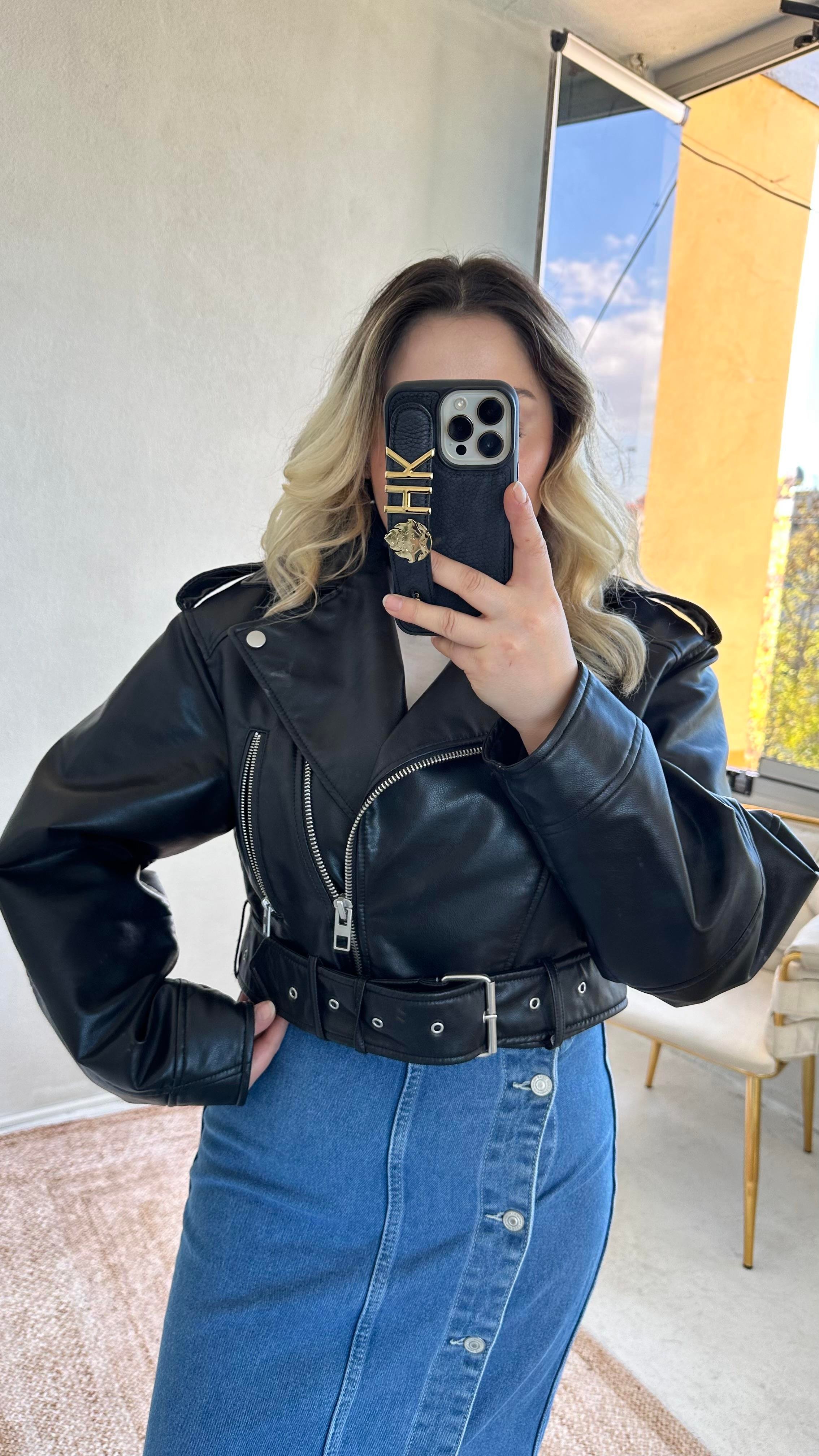Suni Deri Crop Biker Ceket
