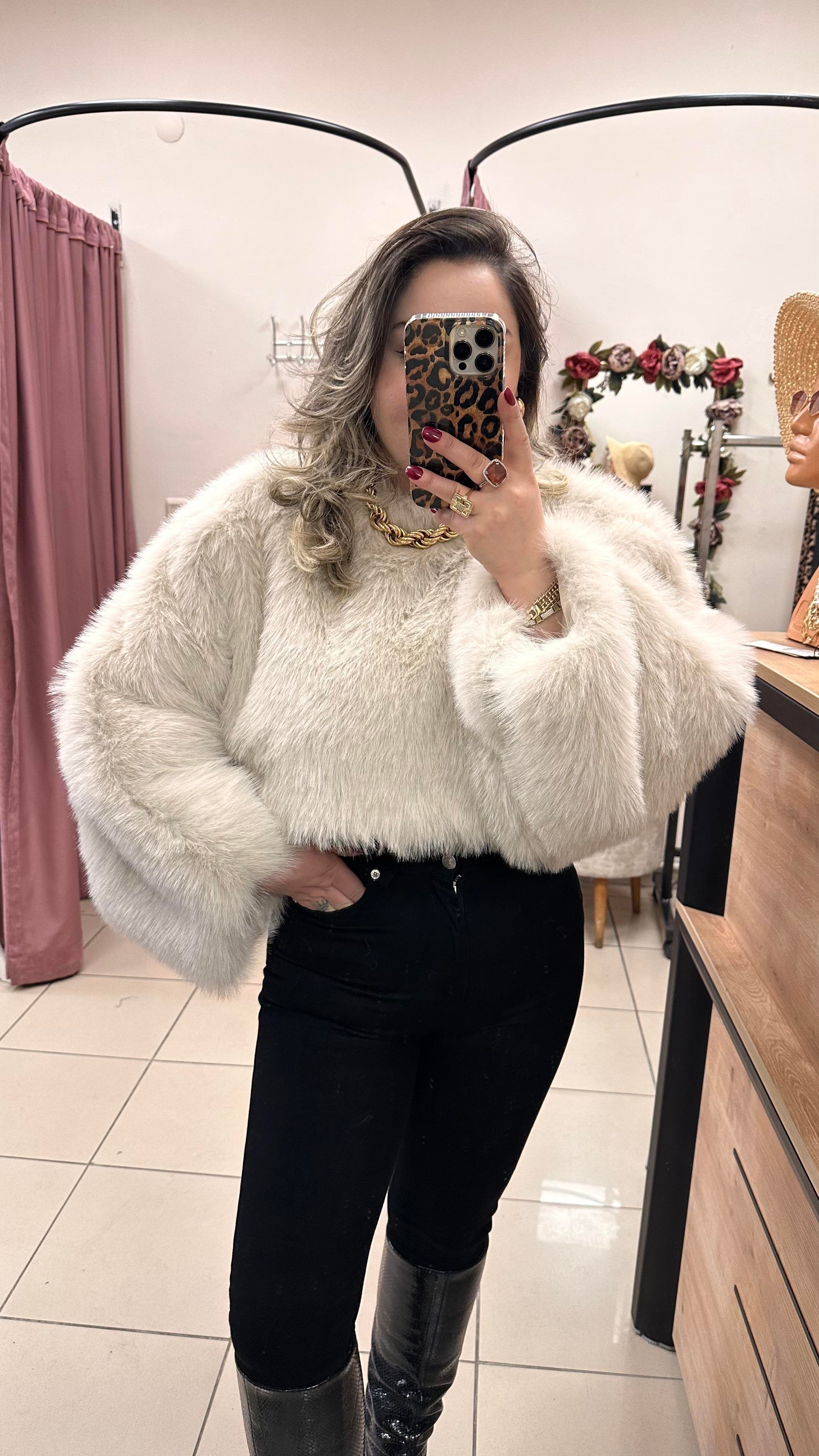 SUNİ KÜRK CROP TOP EKRU