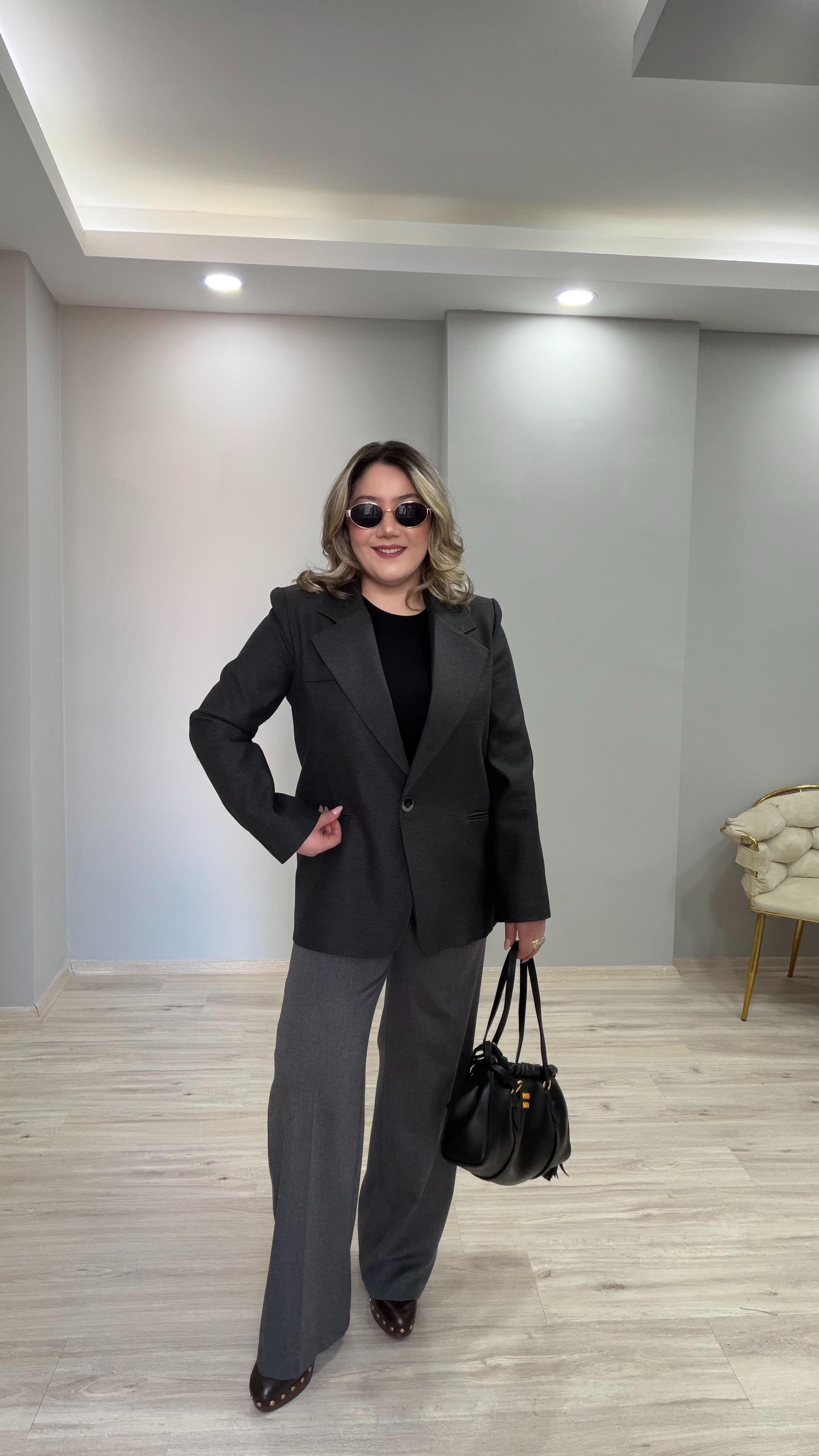 TEK DÜĞMELİ KLASİK BLAZER CEKET ANTRASİT