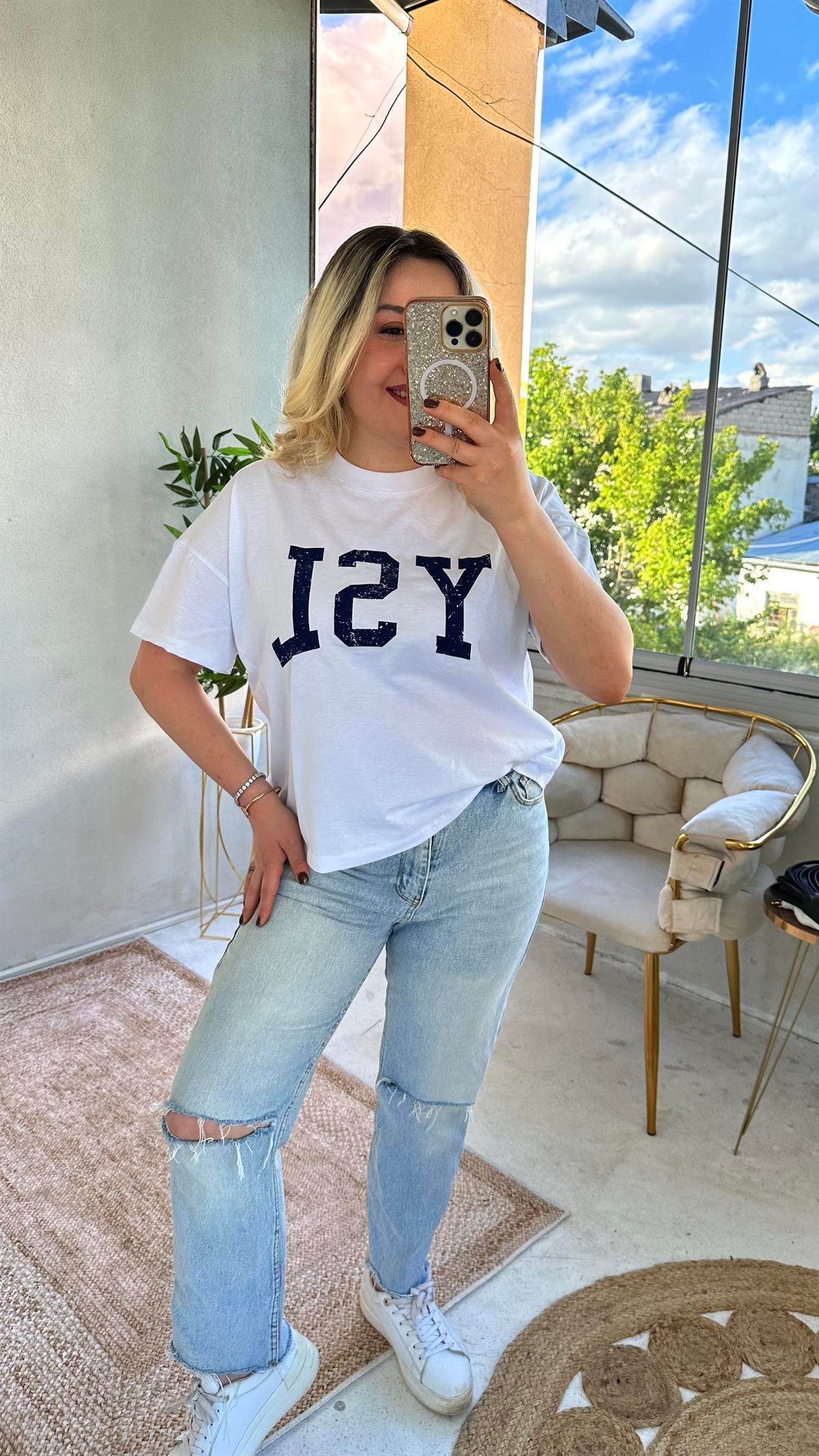 YSL Baskılı Beyaz Tişört