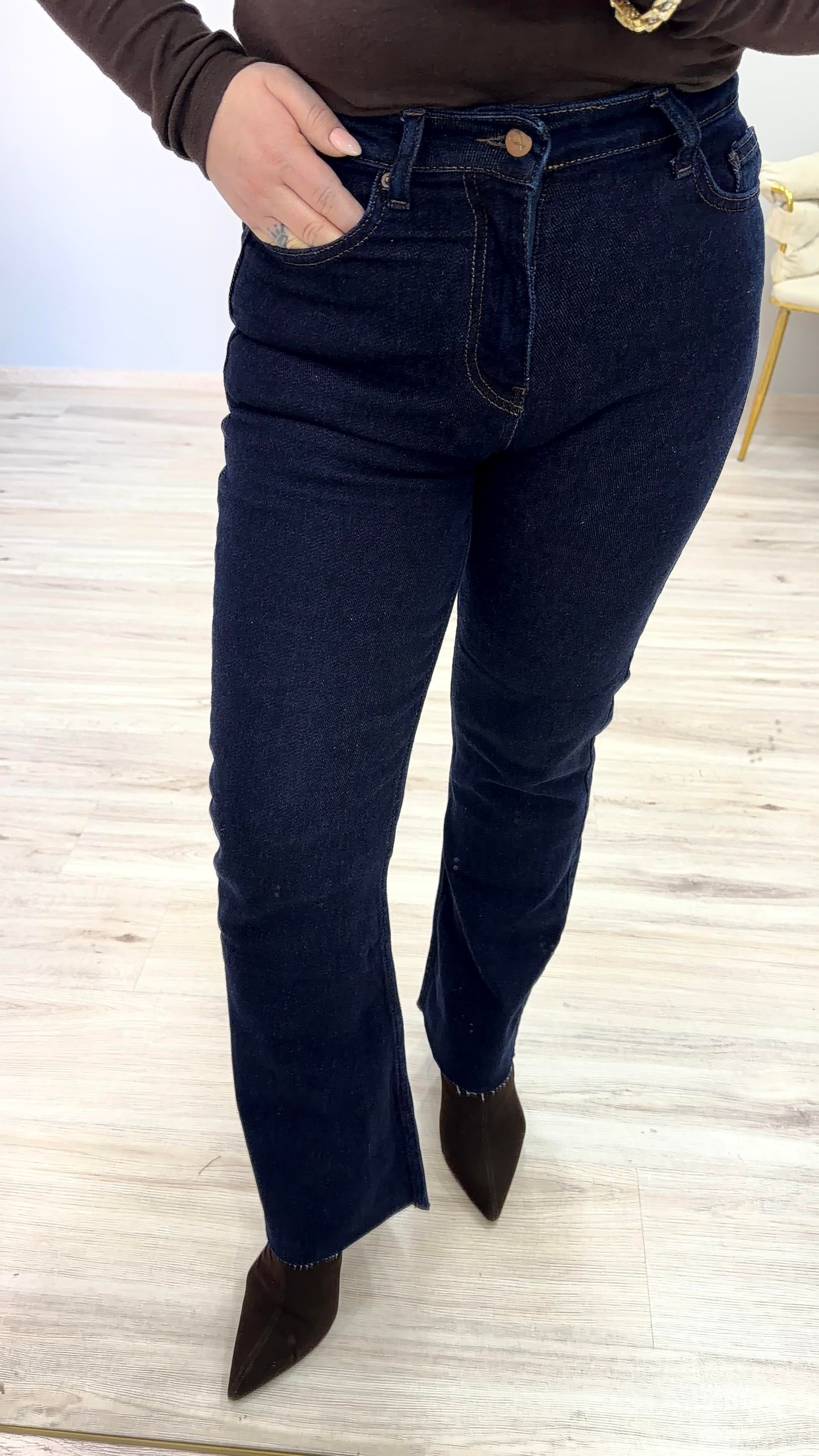 YÜKSEK BEL LİKRALI FLARE MODEL JEAN LACİVERT