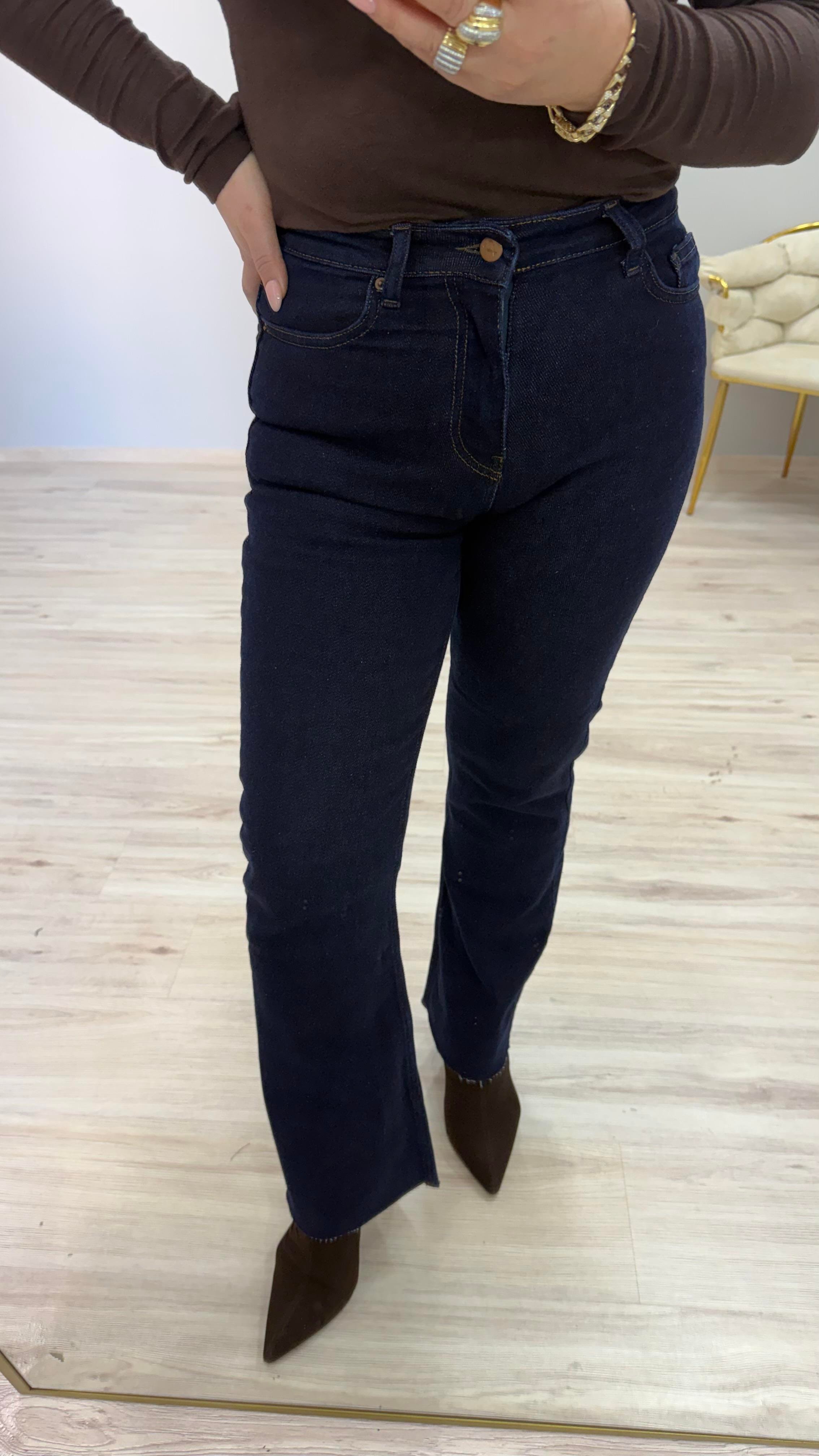 YÜKSEK BEL LİKRALI FLARE MODEL JEAN LACİVERT
