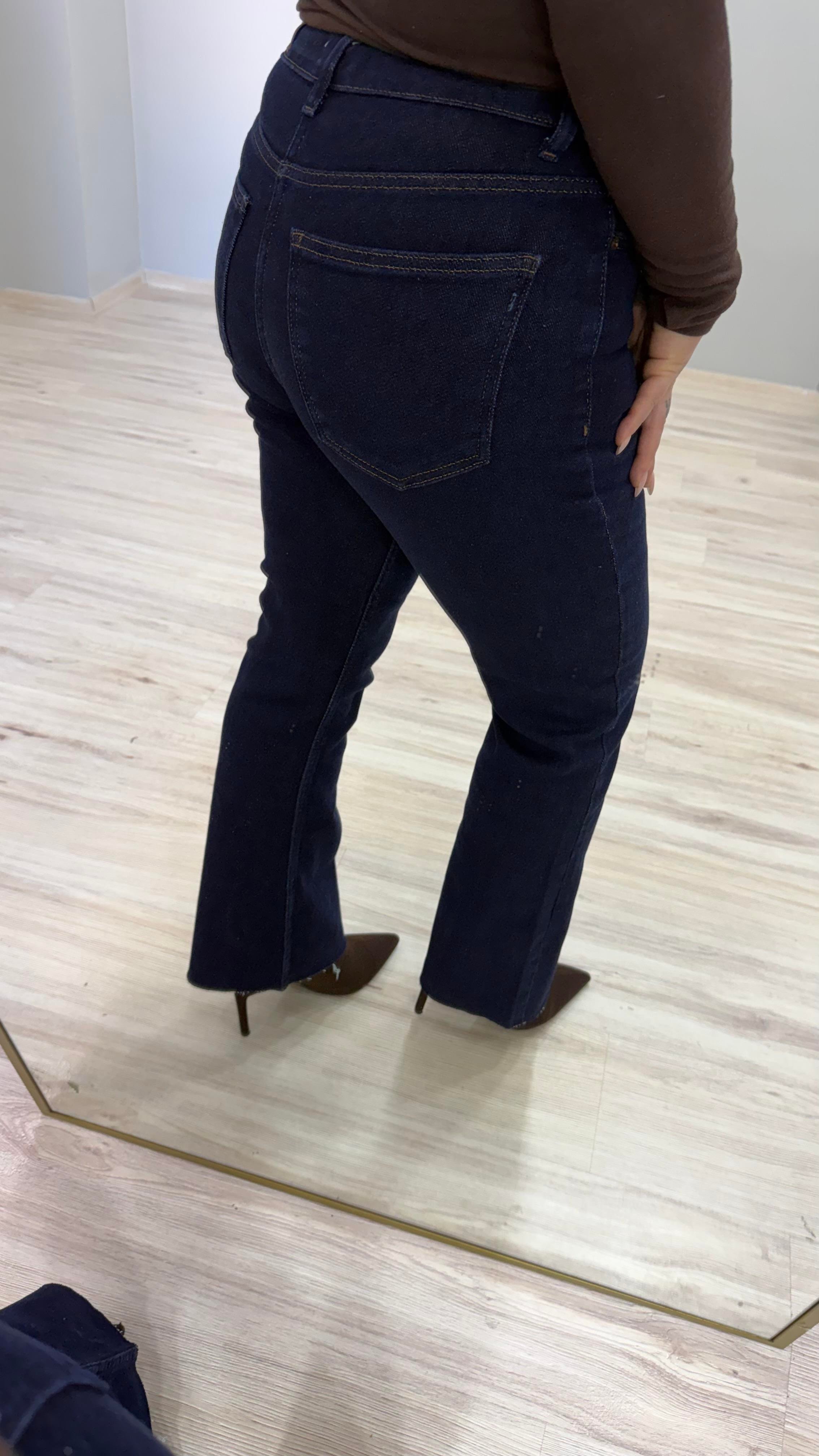 YÜKSEK BEL LİKRALI FLARE MODEL JEAN LACİVERT