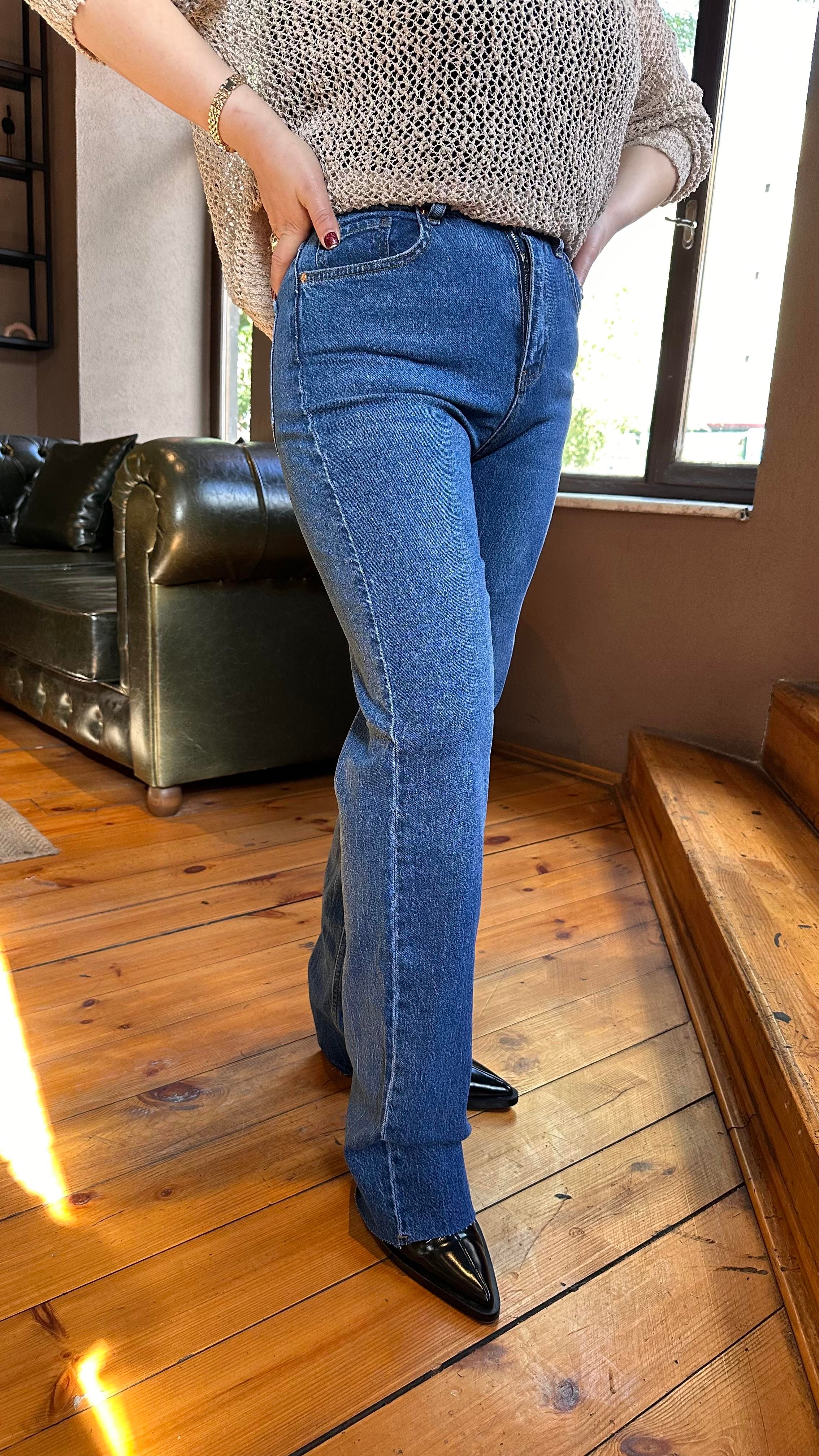YÜKSEK BEL WİDE LEG JEAN MAVİ