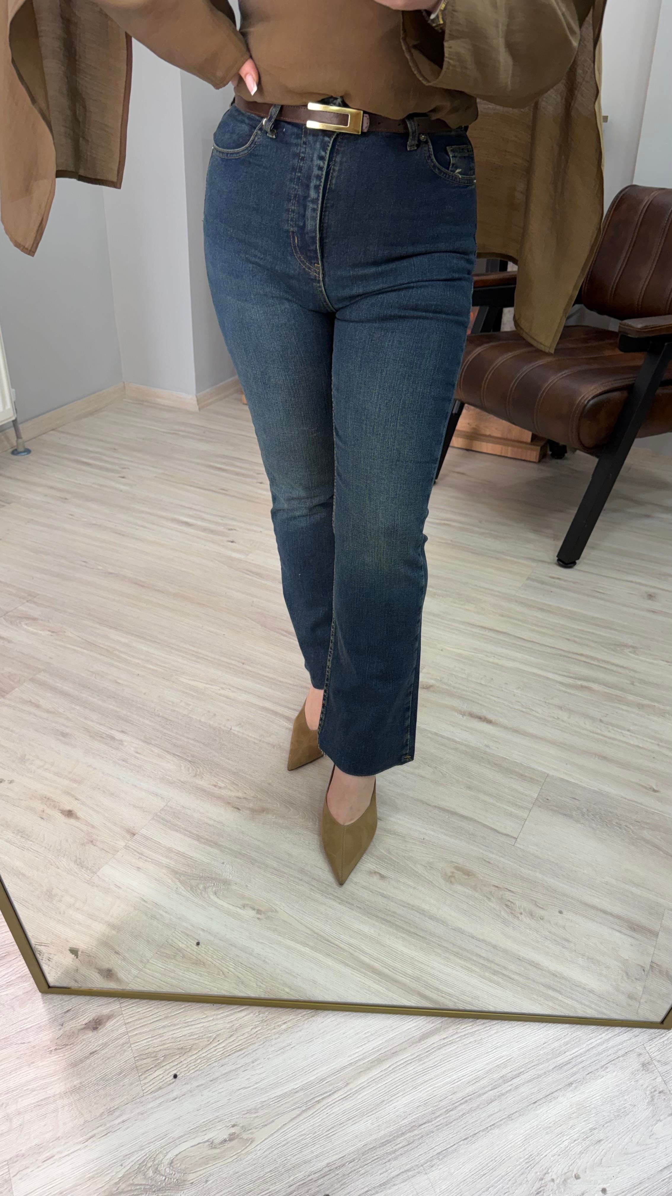 YÜKSEL BEL LİKRALI FLARE PASLI JEAN