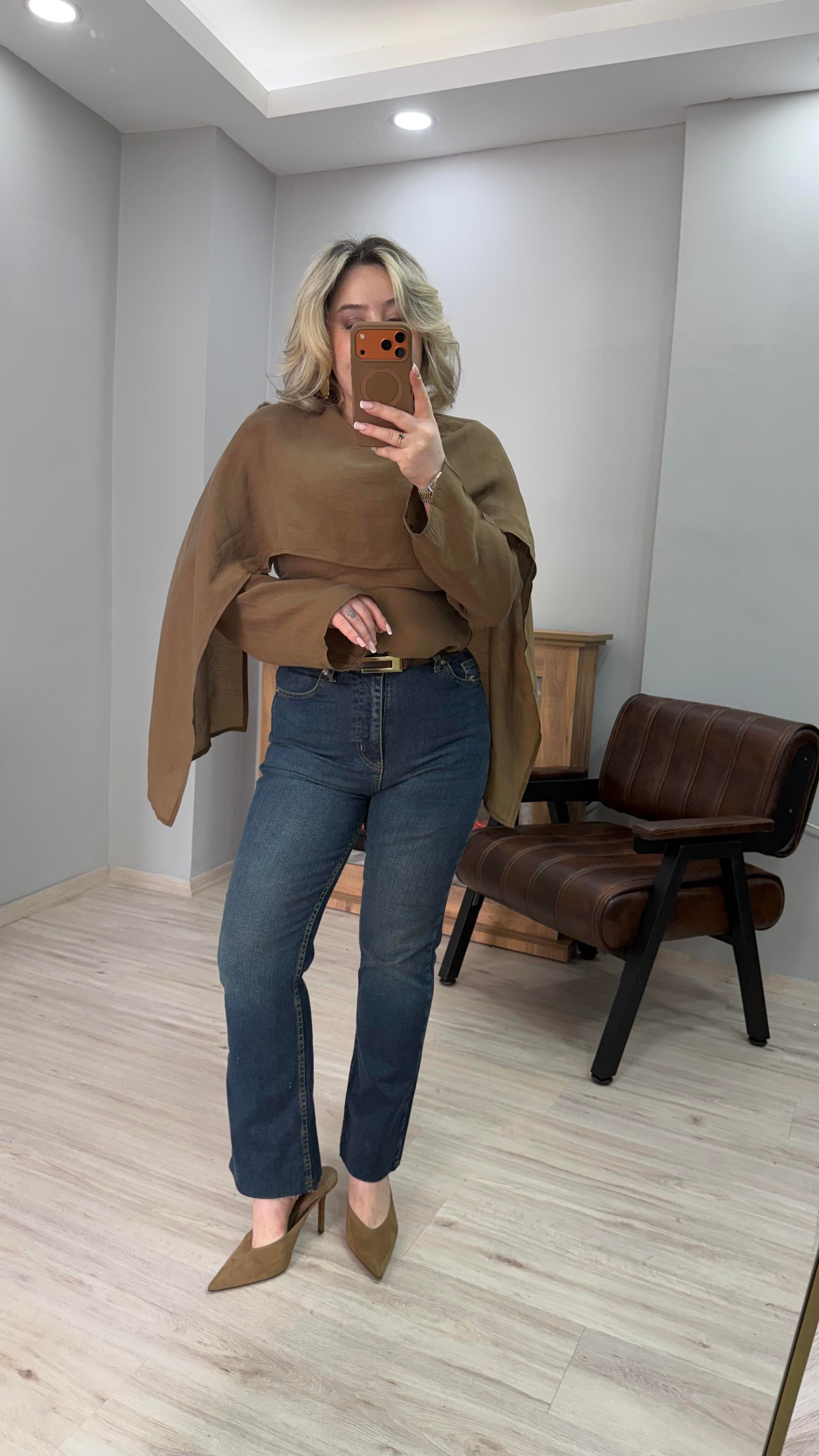YÜKSEL BEL LİKRALI FLARE PASLI JEAN