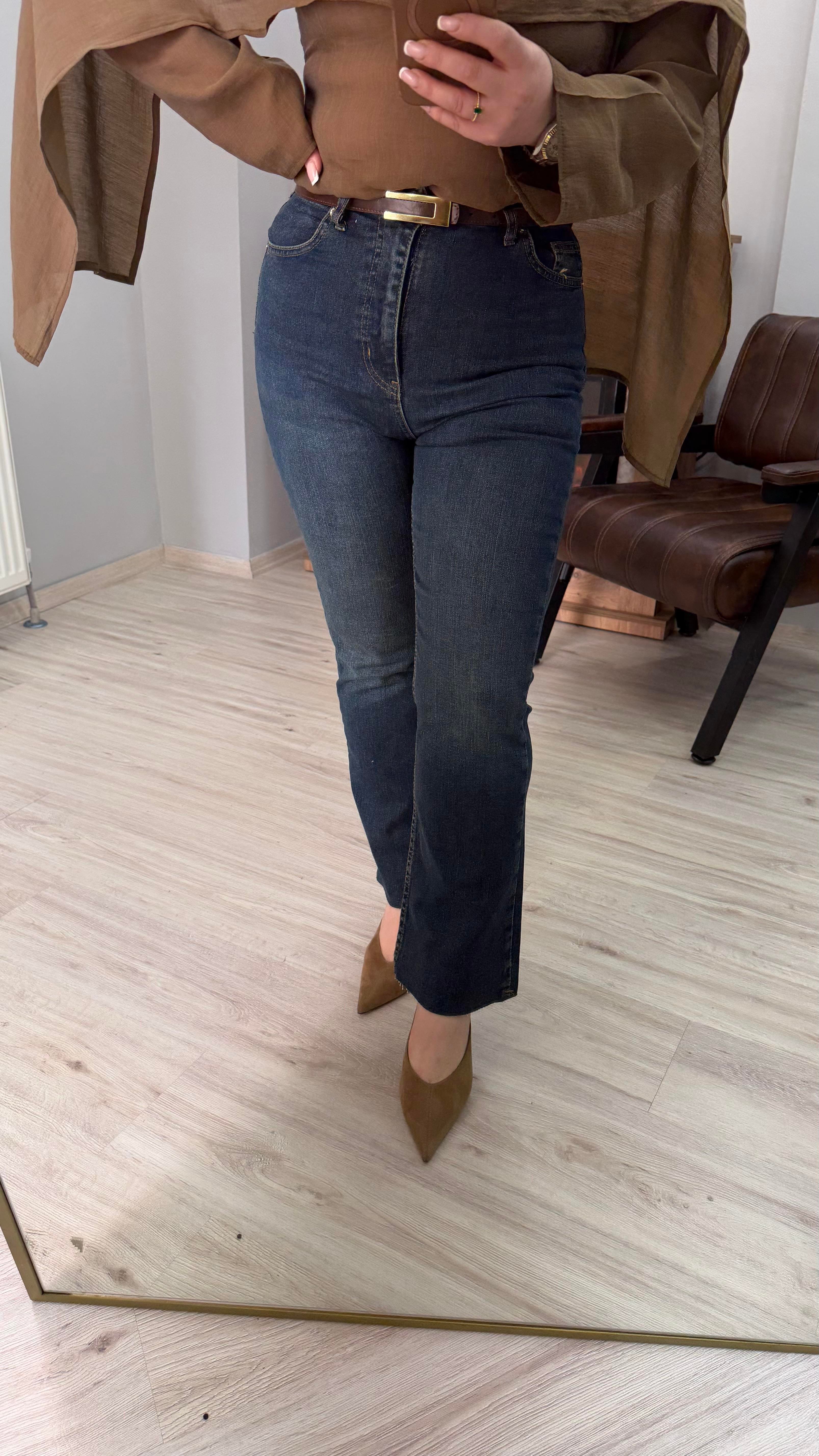 YÜKSEL BEL LİKRALI FLARE PASLI JEAN