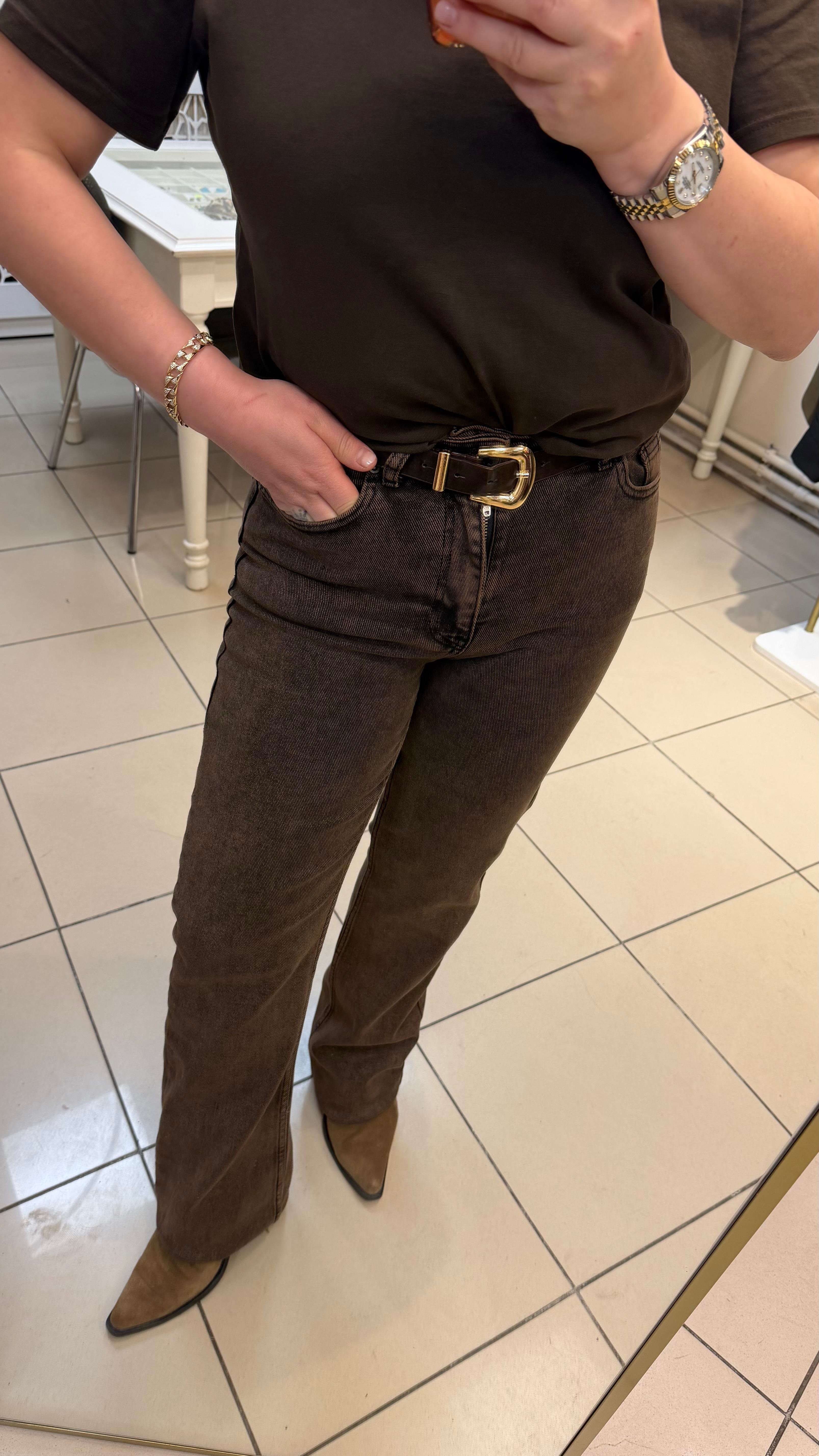YÜKSEL BEL LİKRALI STRAİGHT PASLI JEAN KAHVE