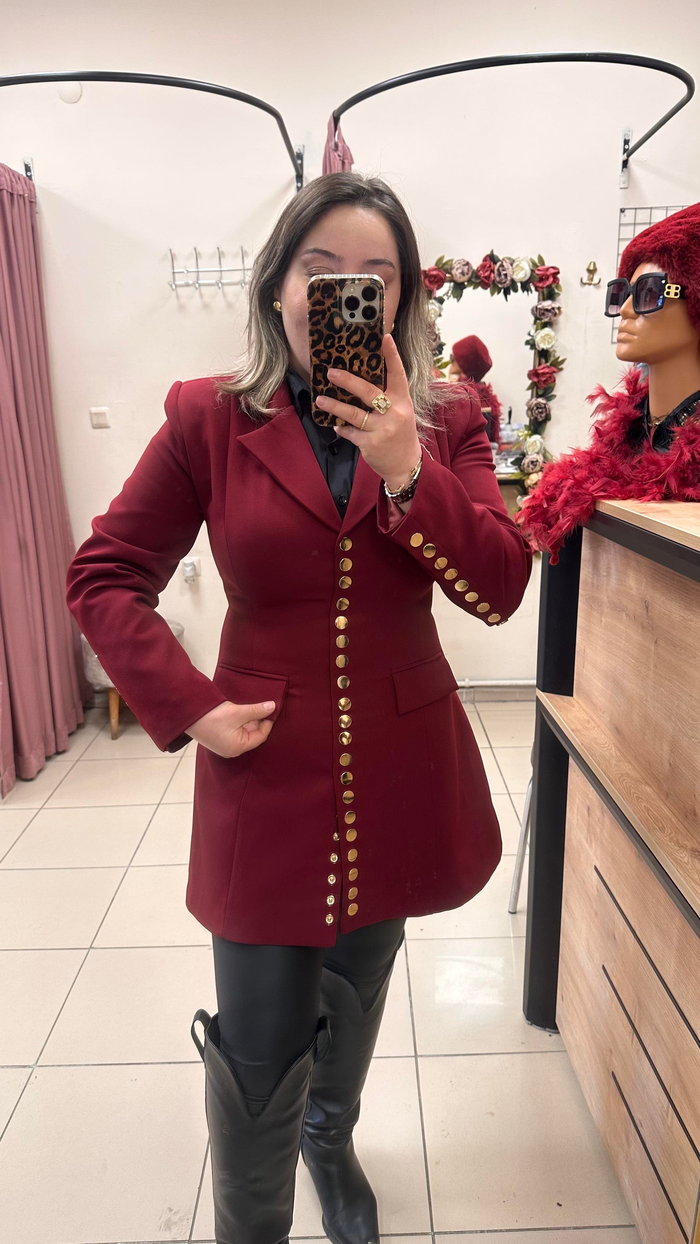 ZIMBA DETAYLI CEKET ELBİSE BORDO